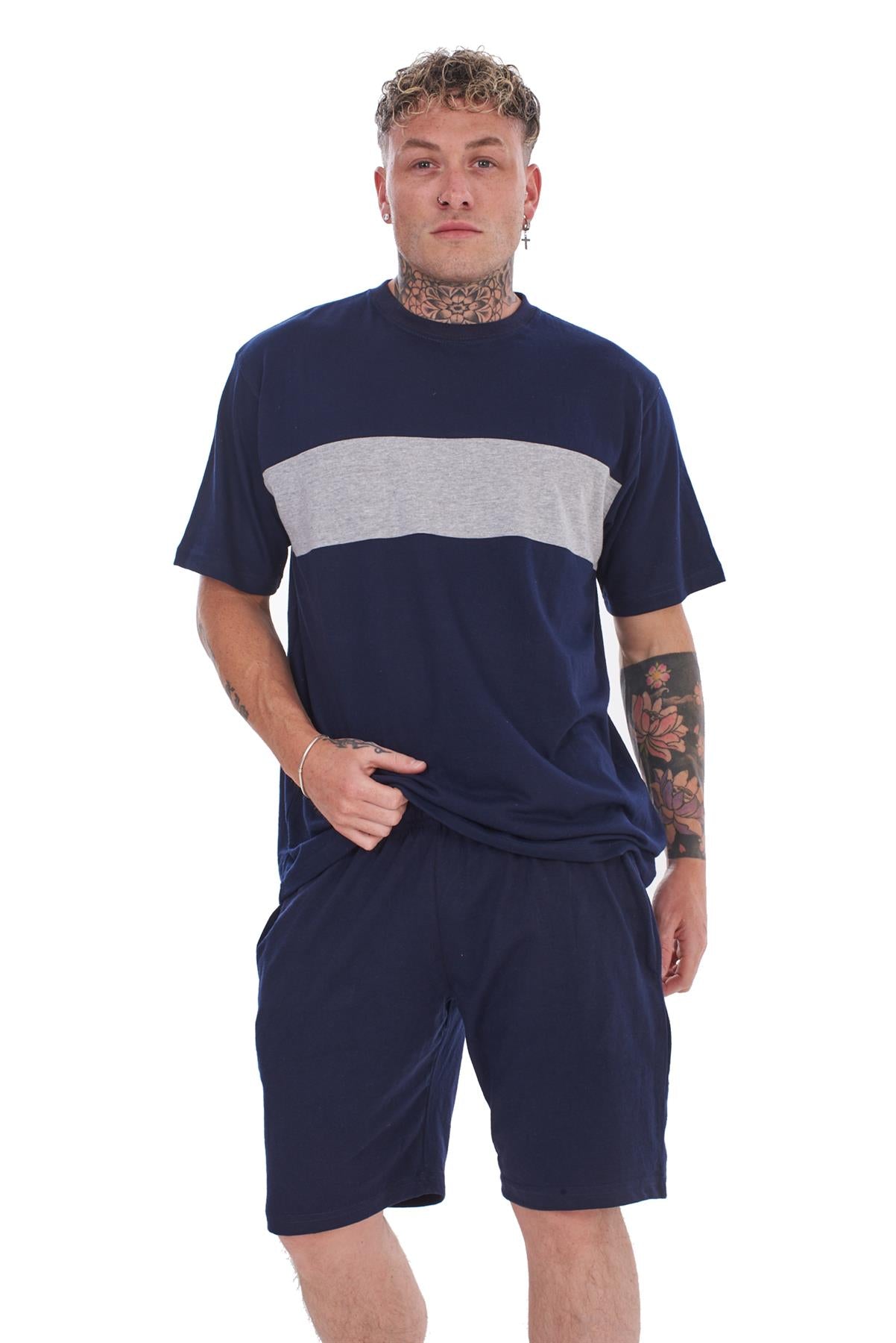 Pyjama Set Shorts Cotton Jersey Round Neck Loungewear Striped T-Shirt Nightwear