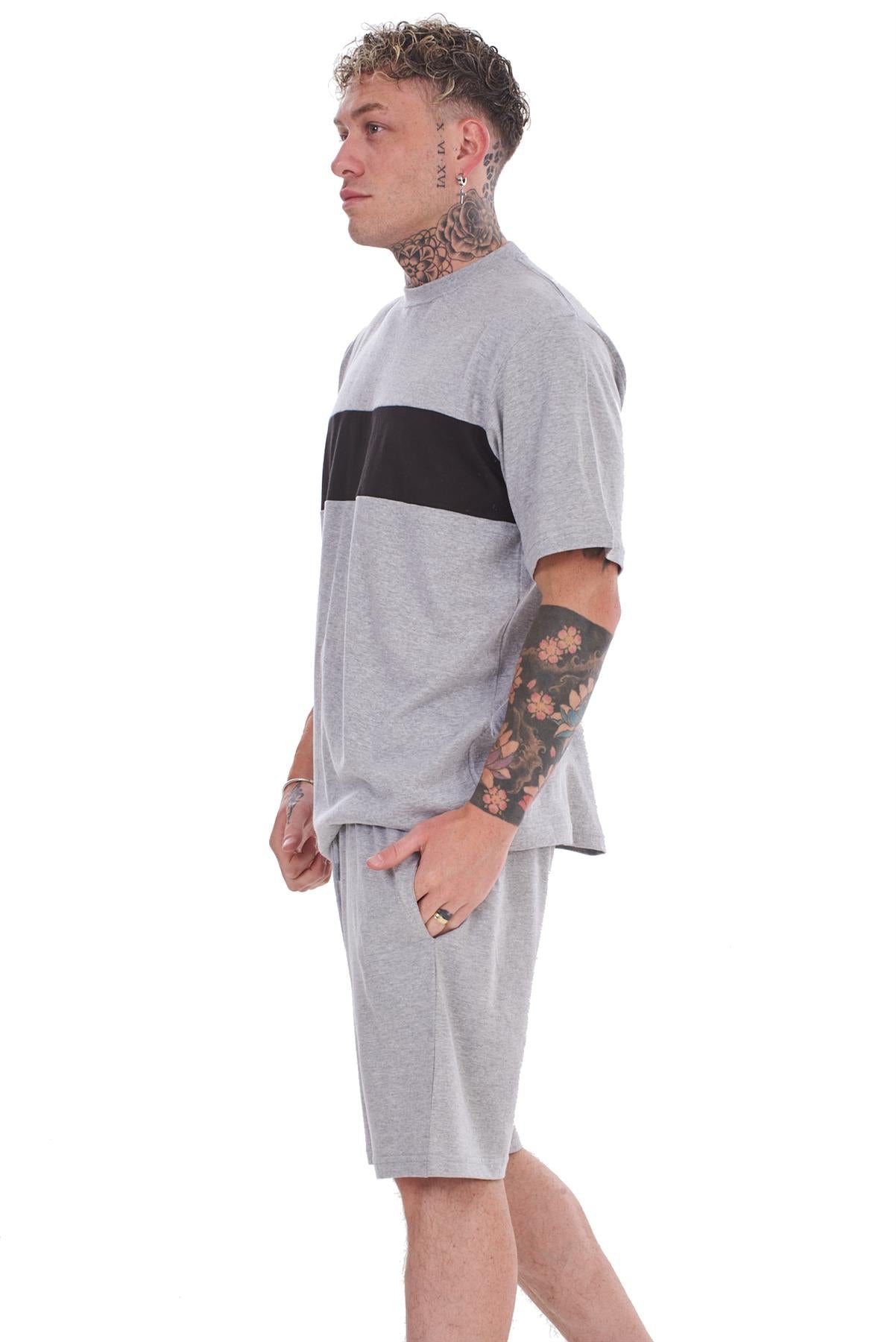 Pyjama Set Shorts Cotton Jersey Round Neck Loungewear Striped T-Shirt Nightwear