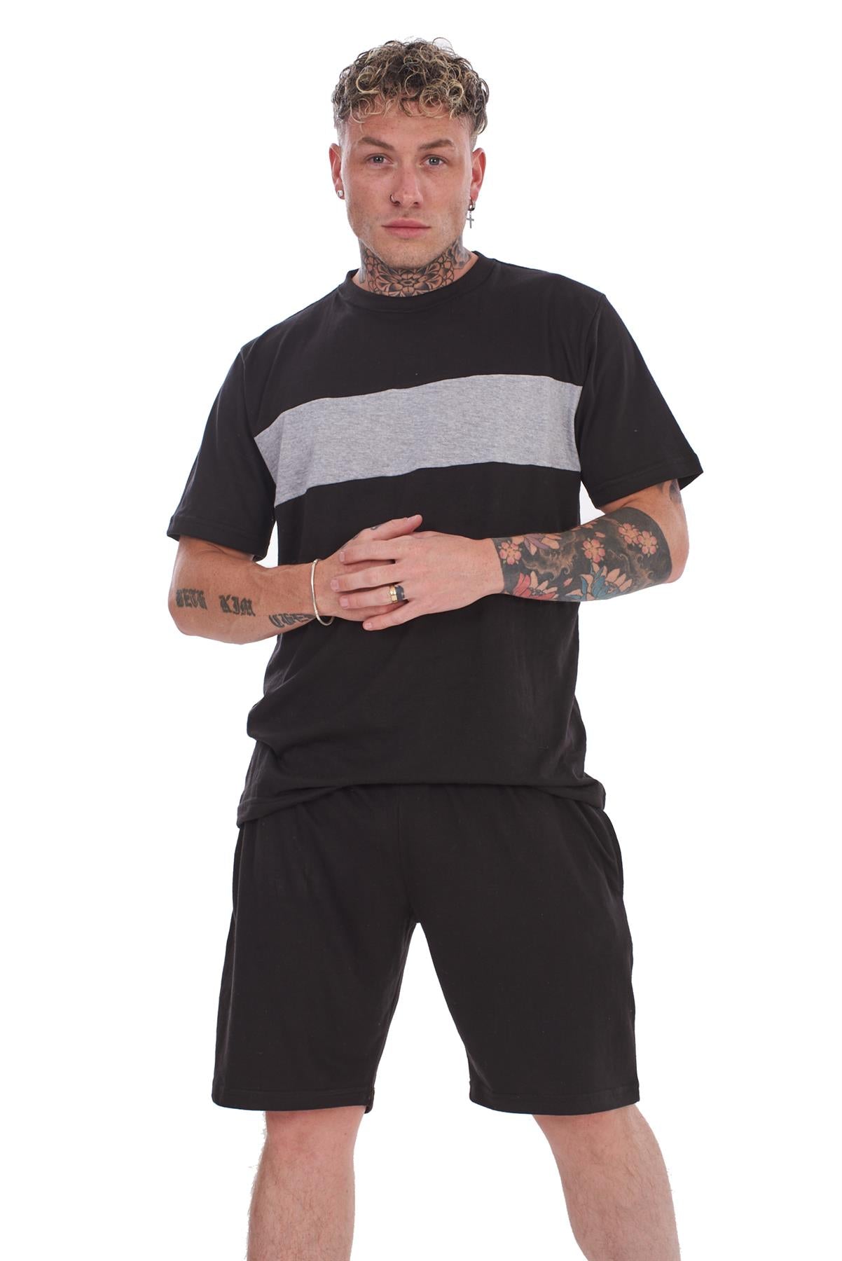 Pyjama Set Shorts Cotton Jersey Round Neck Loungewear Striped T-Shirt Nightwear