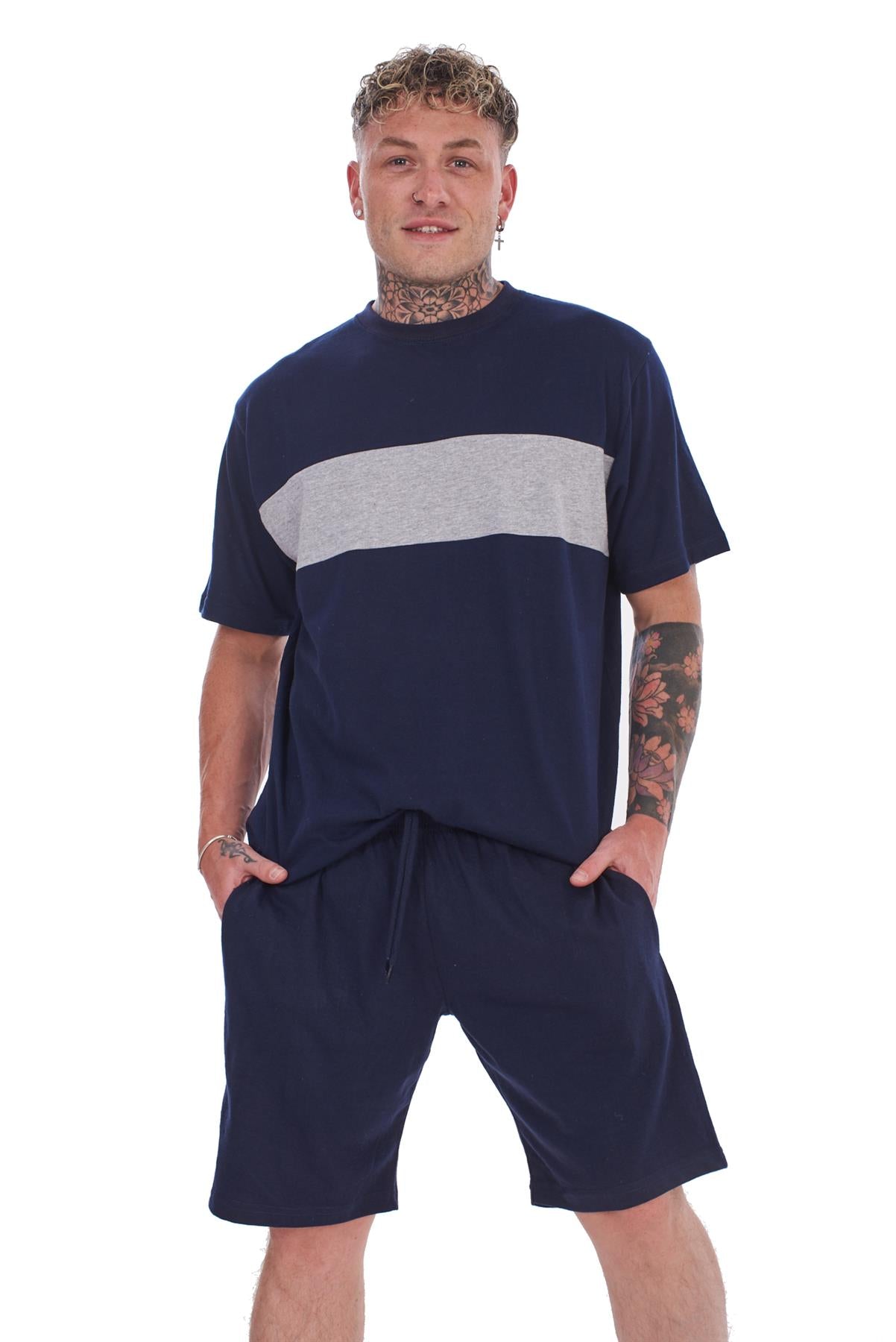 Pyjama Set Shorts Cotton Jersey Round Neck Loungewear Striped T-Shirt Nightwear