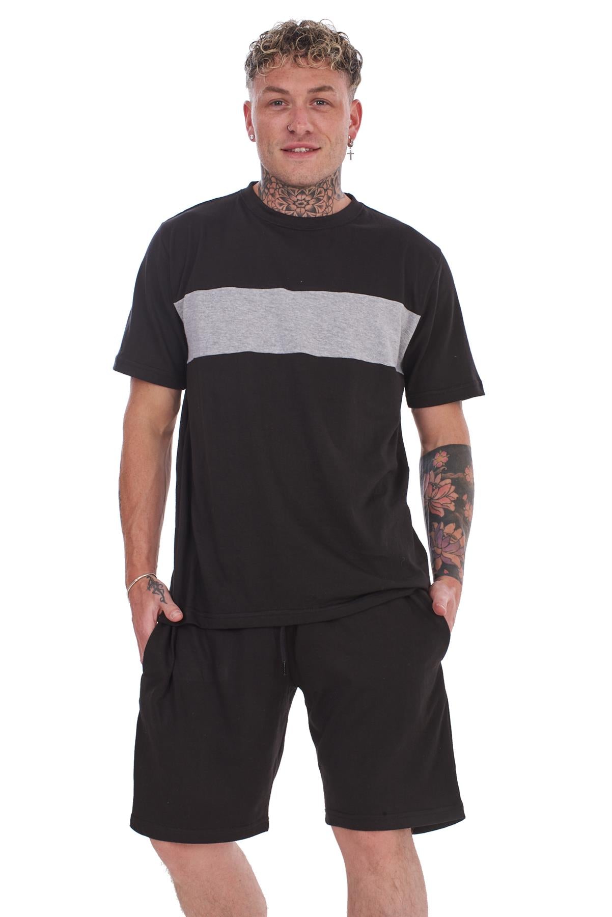 Pyjama Set Shorts Cotton Jersey Round Neck Loungewear Striped T-Shirt Nightwear