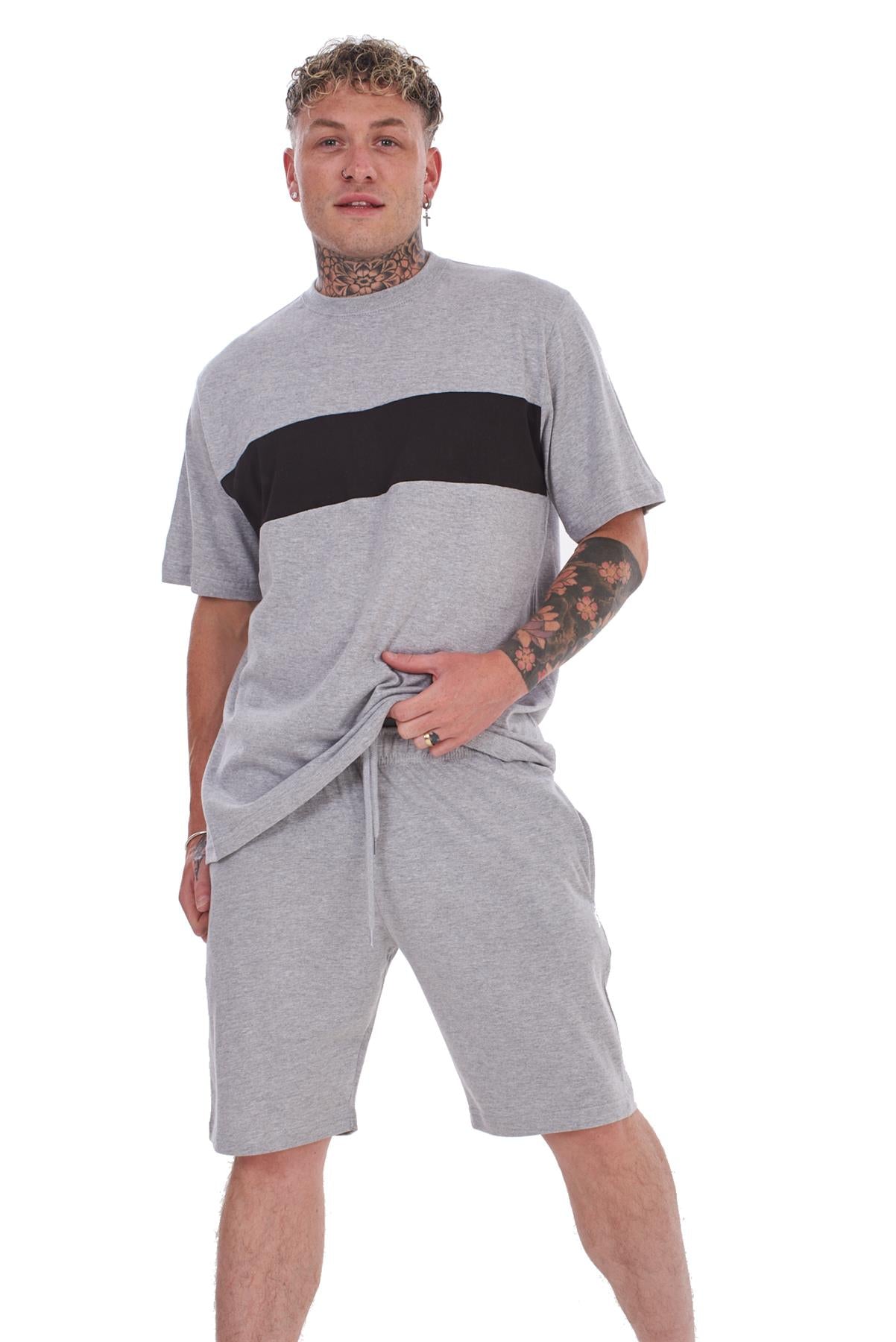 Pyjama Set Shorts Cotton Jersey Round Neck Loungewear Striped T-Shirt Nightwear