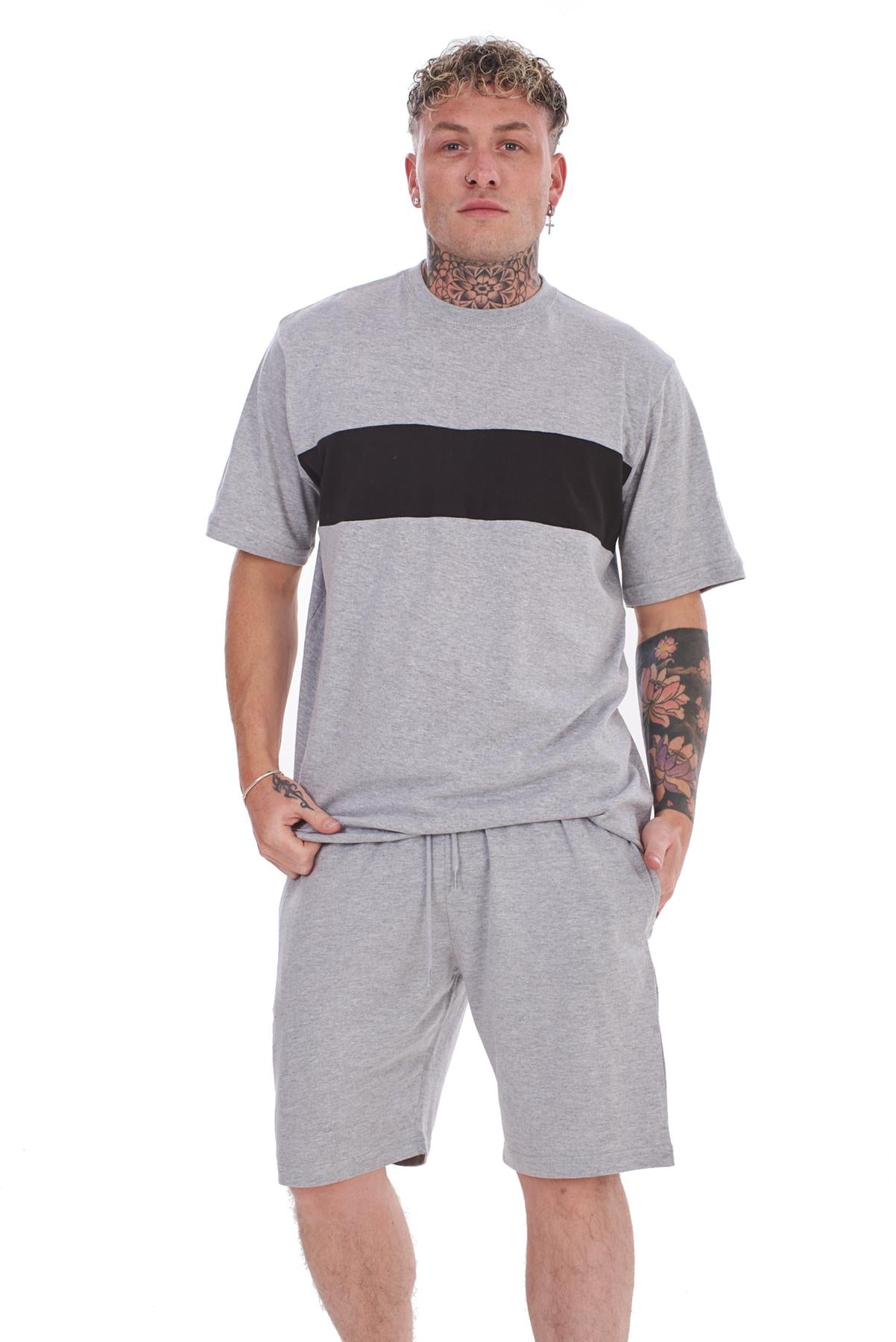 Pyjama Set Shorts Cotton Jersey Round Neck Loungewear Striped T-Shirt Nightwear