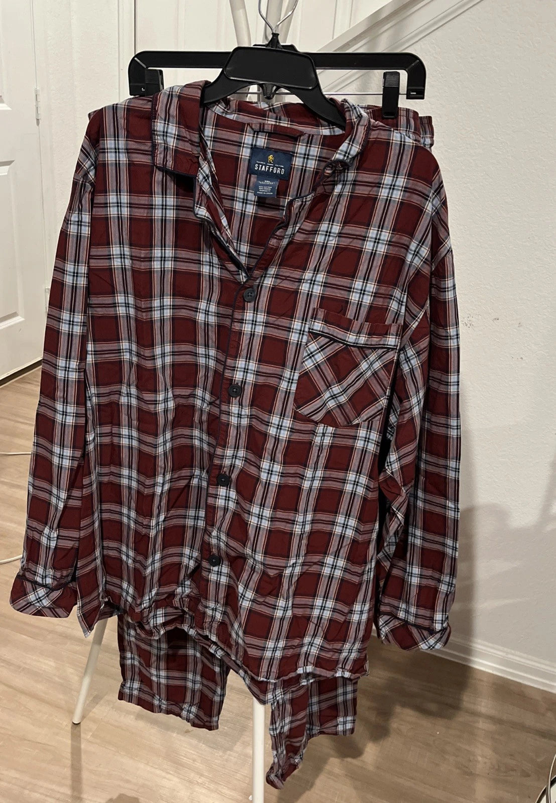 Stafford  Men’s  XXLarge Sleepwear, Burgundy Plaid Cotton Blend Pajama Set