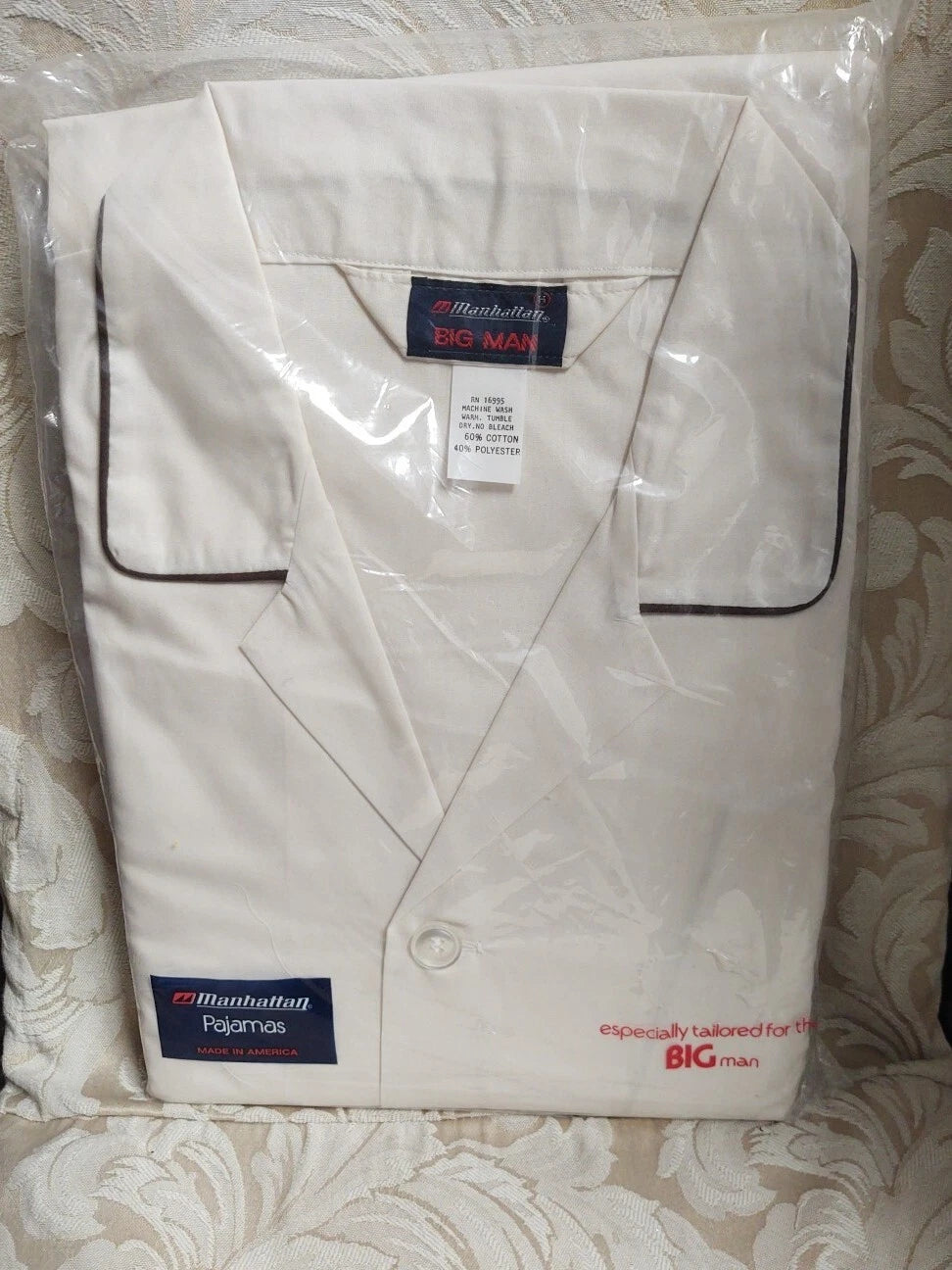 Vintage Munsingwear Pajama Set Lt Beige USA Men's Sz 5XL 62-64 chest BIG Man NOS