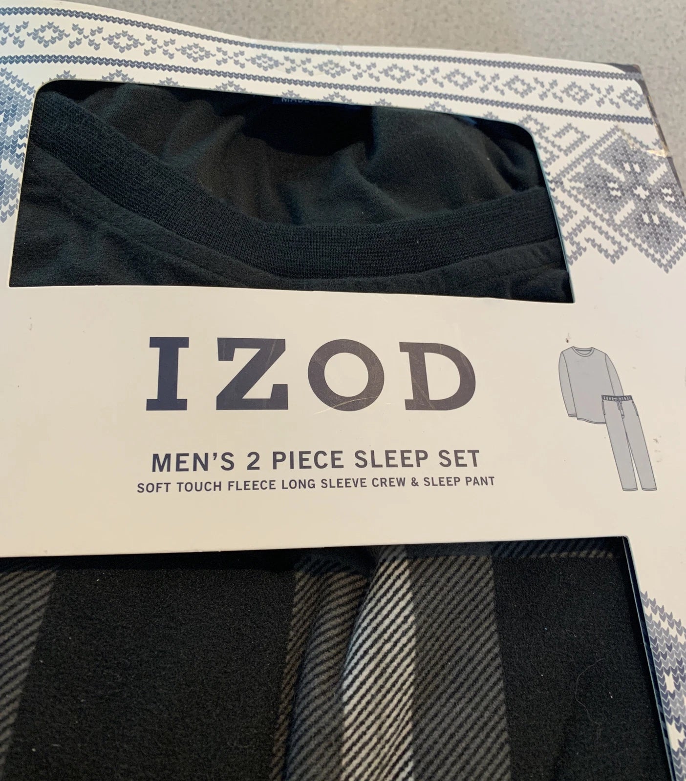 NIB Izod 2 Piece Sleep Set Mens Size XL Solid Black LS Shirt and Plaid Pants SK1