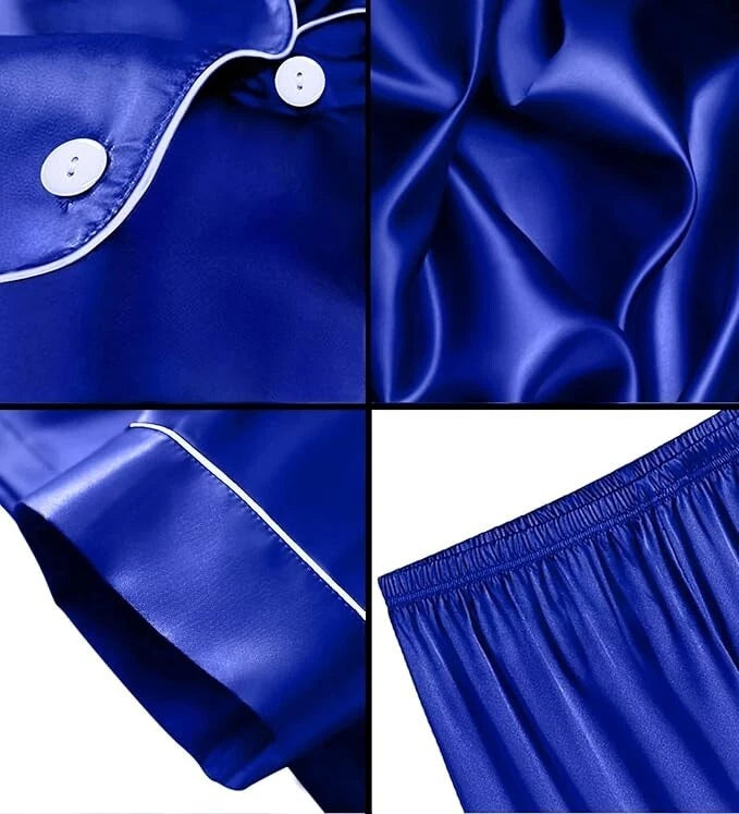 SWOMOG Pyjama Set for Men Short Sleeve Pyjamas Set with Sorts, Blue Size L