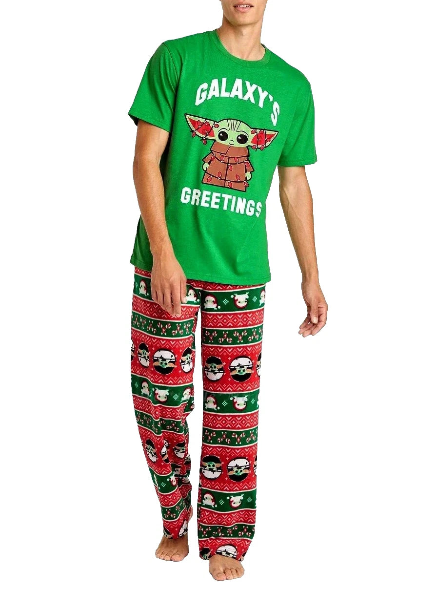 Star Wars Mandalorian Baby Yoda Christmas Mens Pajamas Set Mens LARGE - New