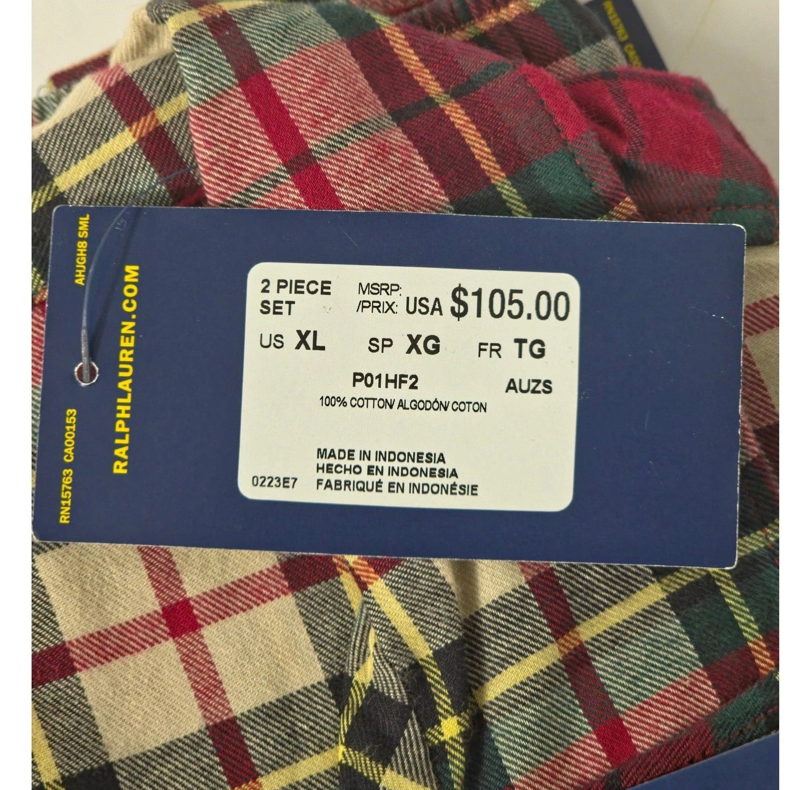 Polo Ralph Lauren 2Pc Pajama Set Mens XL Red Plaid Sleepwear Lounge PJs NWT