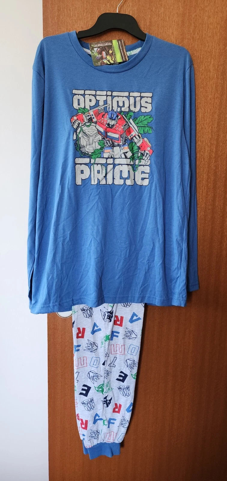 Transformers Mens Optimus Prime Blue Grey Printed Long Sleeve Pyjama Set Size M