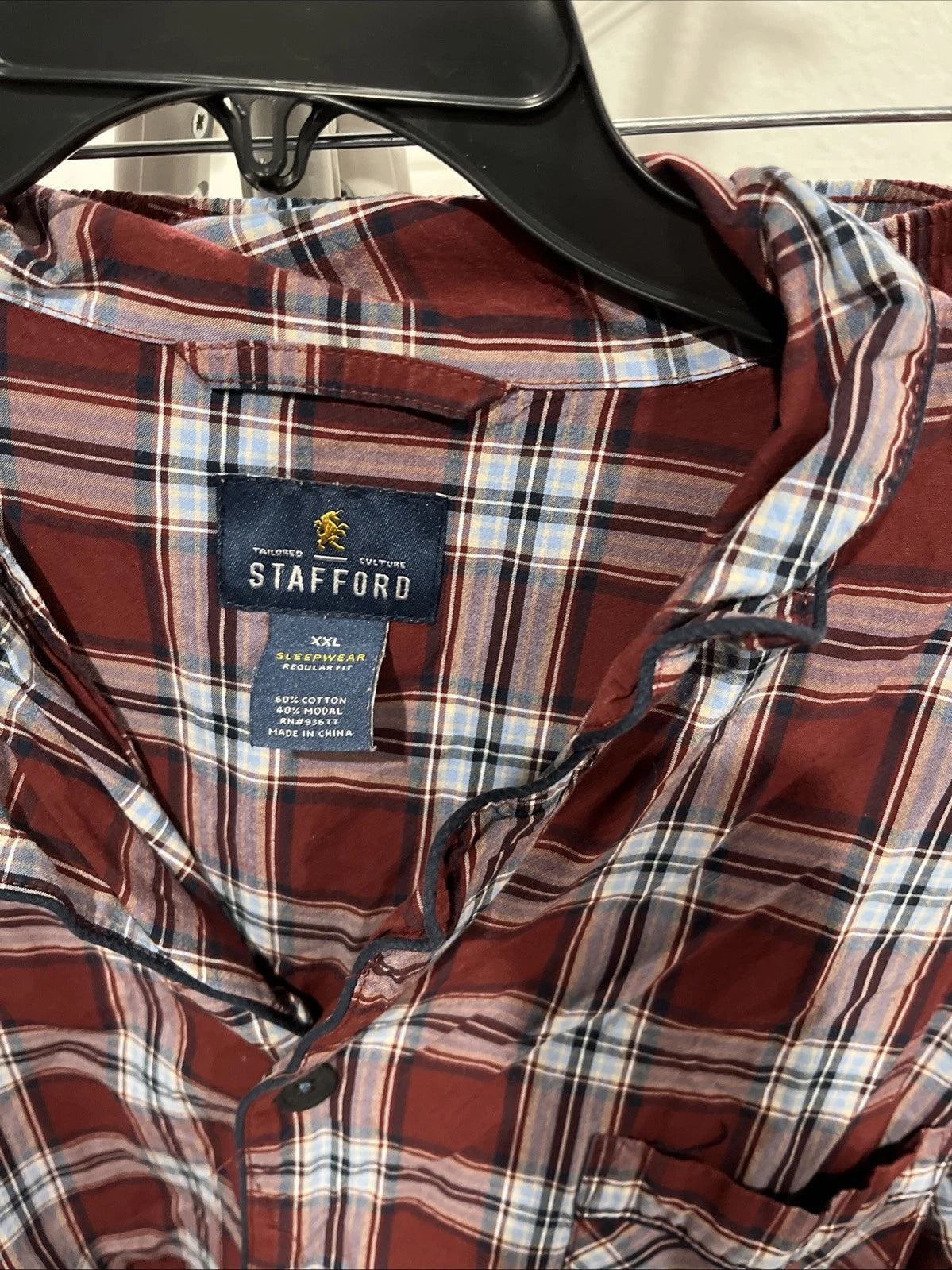 Stafford  Men’s  XXLarge Sleepwear, Burgundy Plaid Cotton Blend Pajama Set