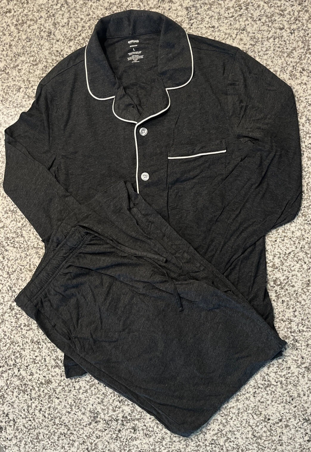 Sonoma Sleepwear 2 Piece Men Size L Dark Gray, Long Sleeve, Pockets,buttons.