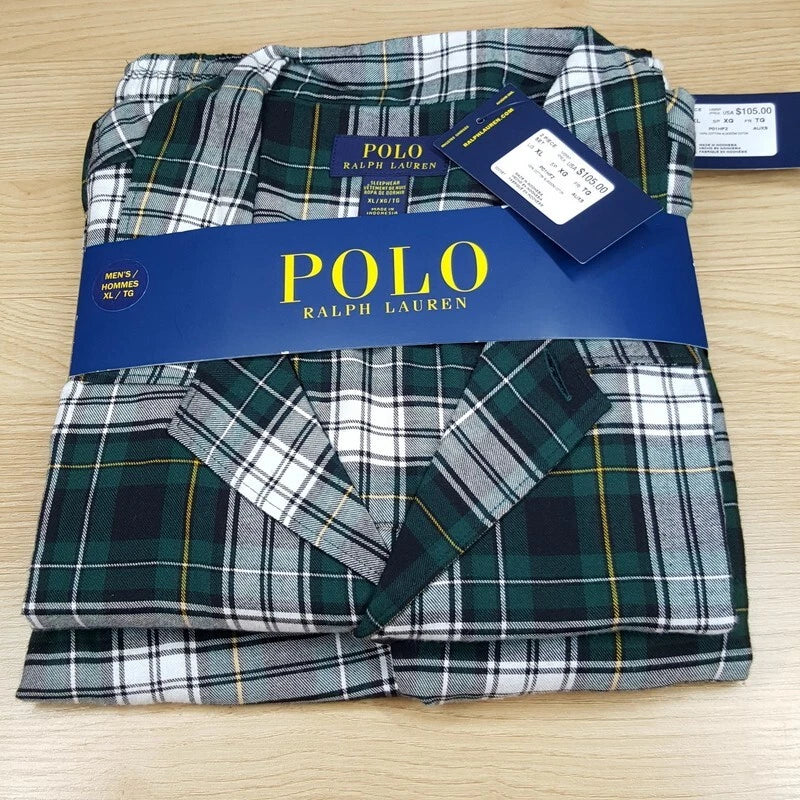 POLO RALPH LAUREN Sleepwear Mens XL Green Plaid Pajama Set Cotton PJs $105