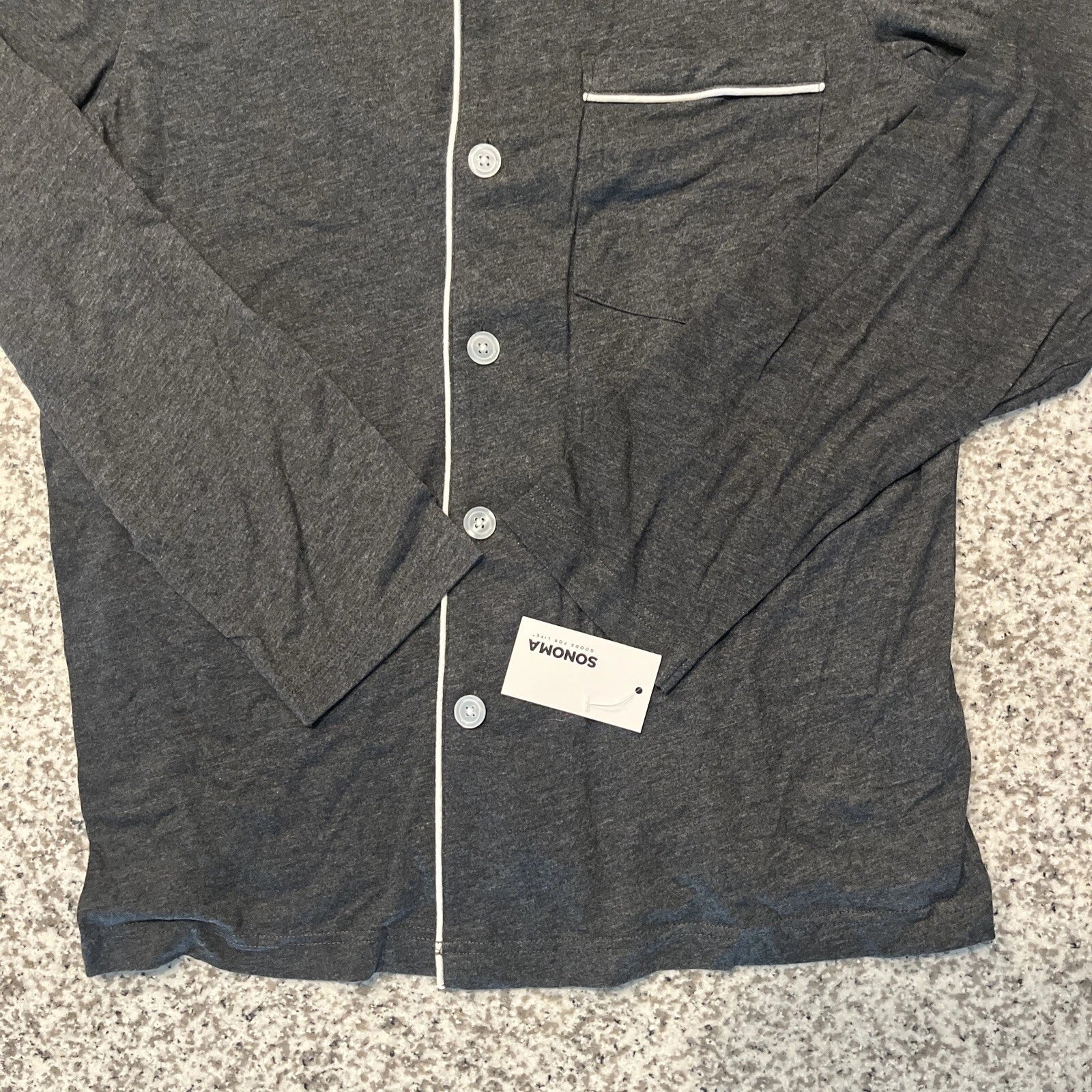 Sonoma Sleepwear 2 Piece Men Size L Dark Gray, Long Sleeve, Pockets,buttons.