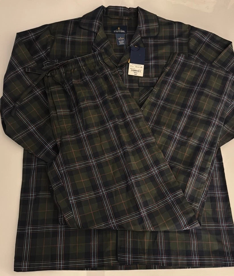 Stafford Pajamas Mens Small Green Plaid
