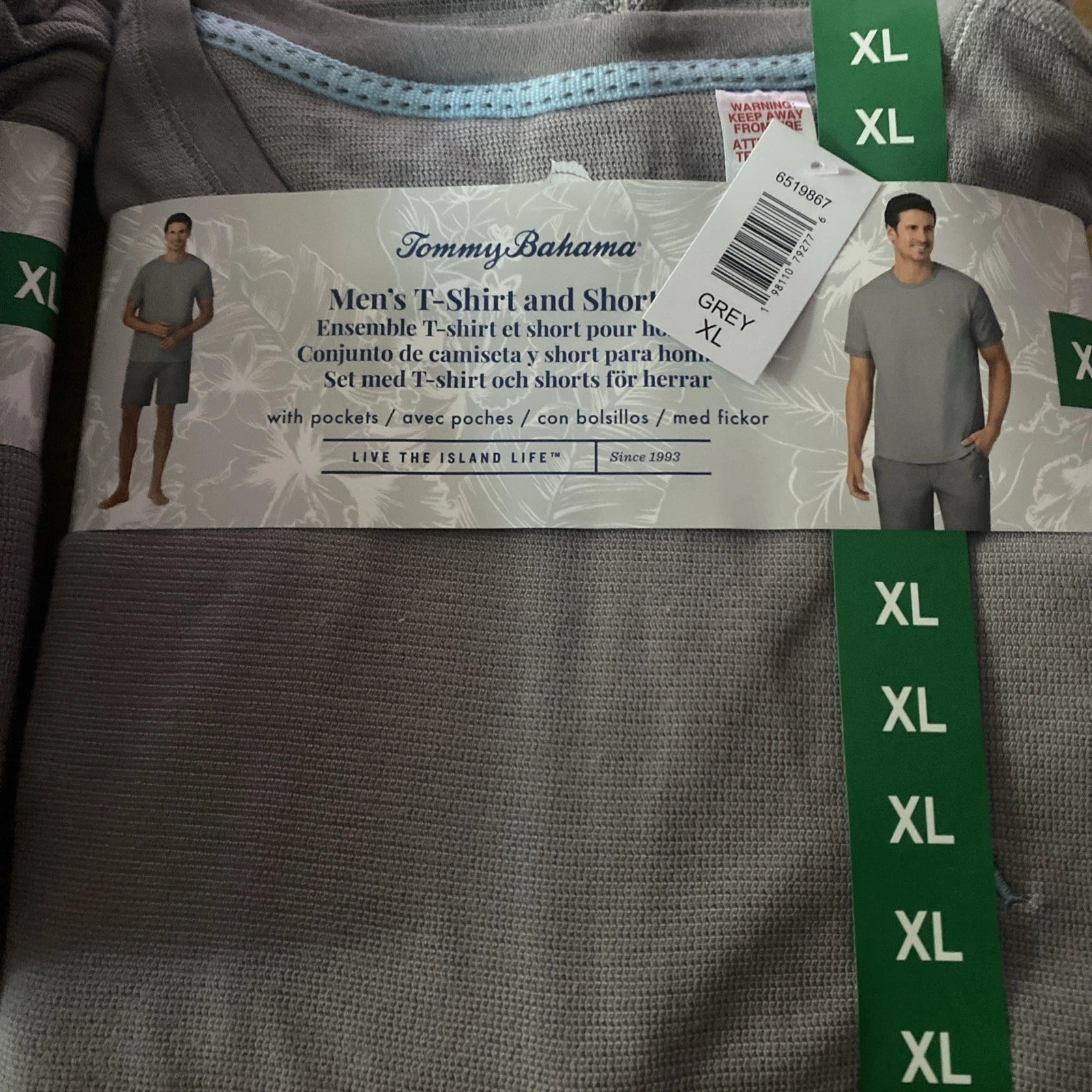 Tommy Bahama Mens T-shirt & shorts set XL Grey Extra Large Pj’s Lounge Sets