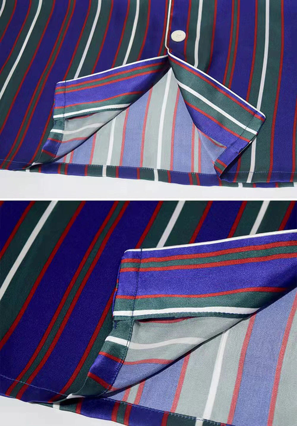 Men's 100% Mulberry Silk Striped Pajamas Set Long Sleeves Silk Sleepwear S M L