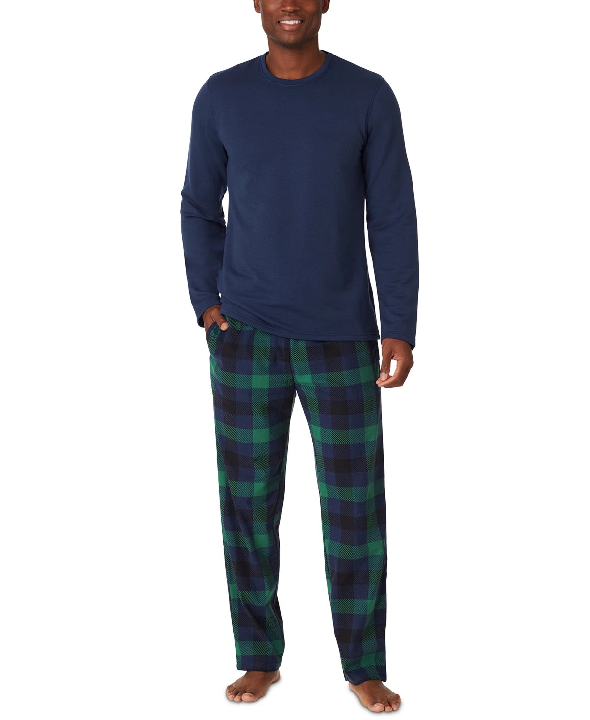 New Men's Cuddl Duds Cozy Relaxed Fit Navy Flannel Lodge 2Pc Pajama Set XL