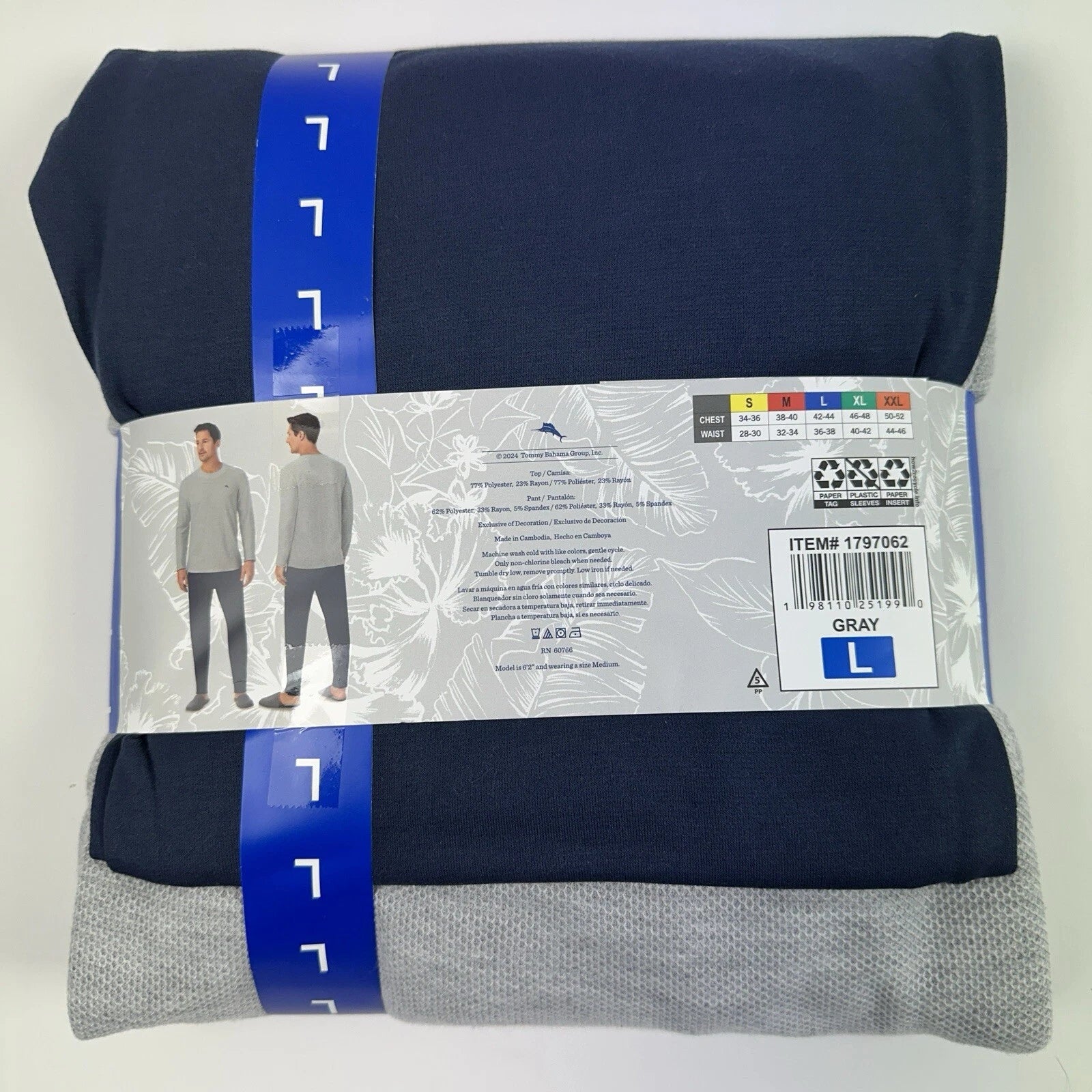 Tommy Bahama Pajamas Men's L Blue Grey Waffle Lounge Set 2-Piece Pants Shirt