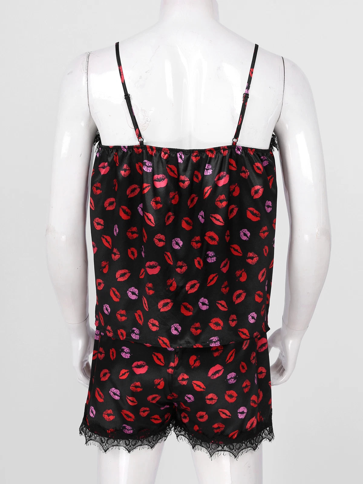Mens Satin Pajamas Set Sleeveless Tank Top with Shorts Sleepwear Nightwear