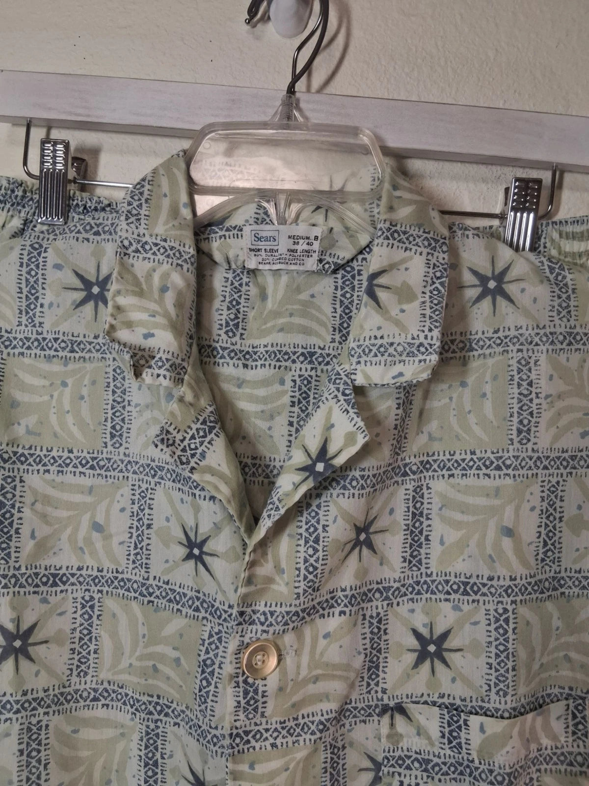 VTG Sears Men's Pajama Set Shorts and Button Down Casual Grandpa Y2K Size Medium
