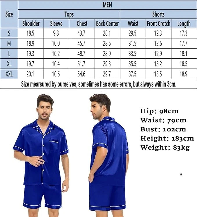 SWOMOG Pyjama Set for Men Short Sleeve Pyjamas Set with Sorts, Blue Size L