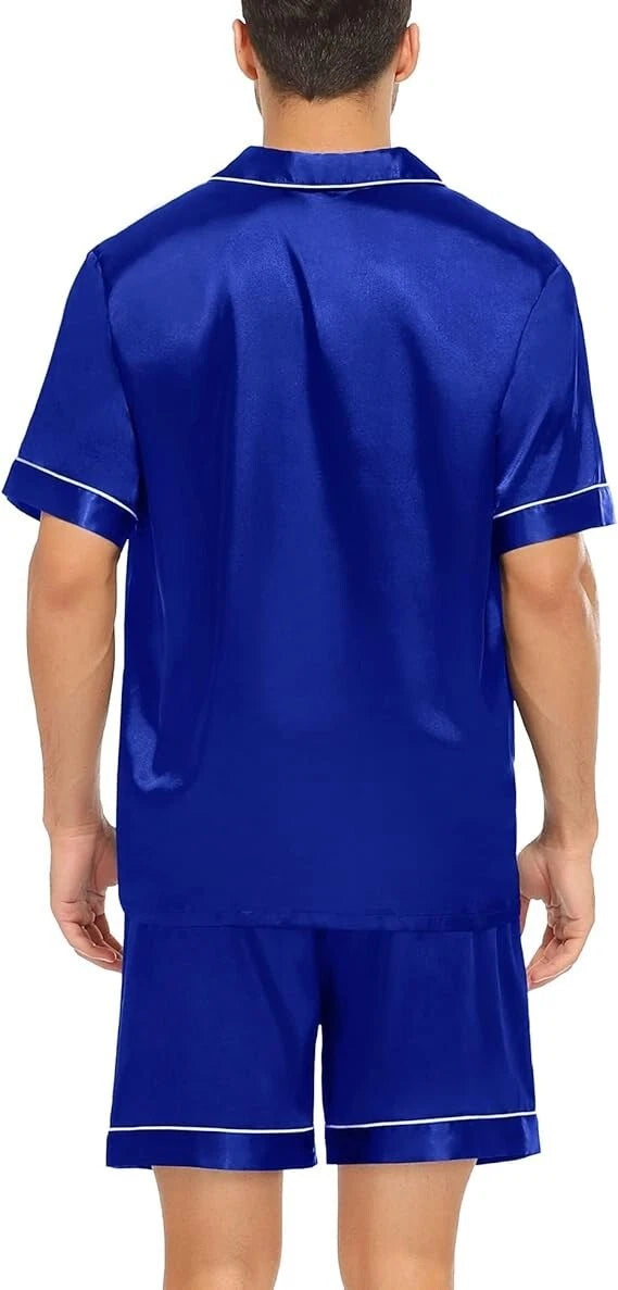 SWOMOG Pyjama Set for Men Short Sleeve Pyjamas Set with Sorts, Blue Size L