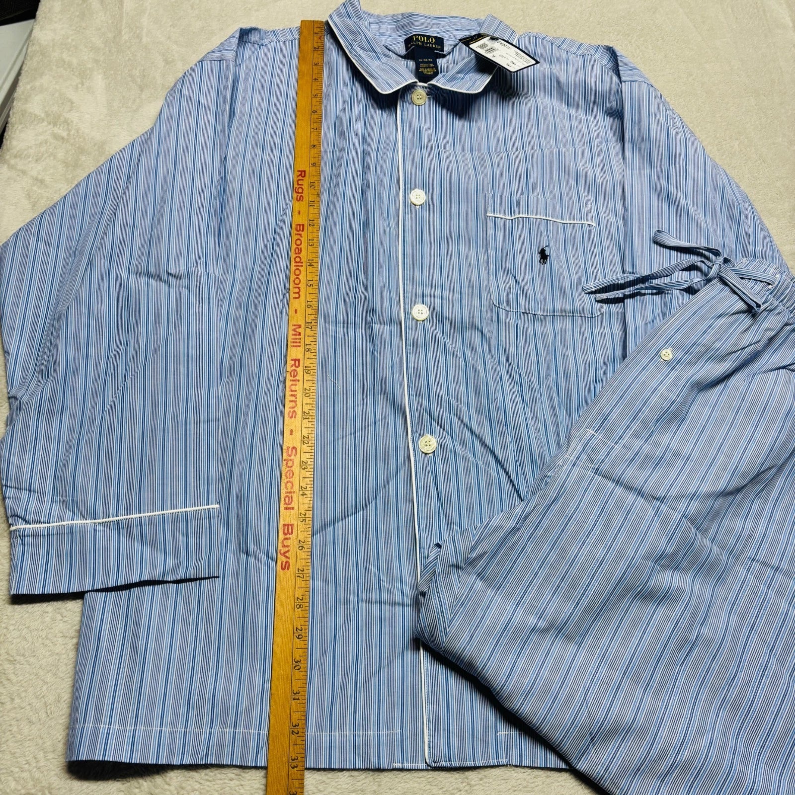 Polo Ralph Lauren Mens XL Sleep Set Striped Blue Button Down Pajama Shirt Pants