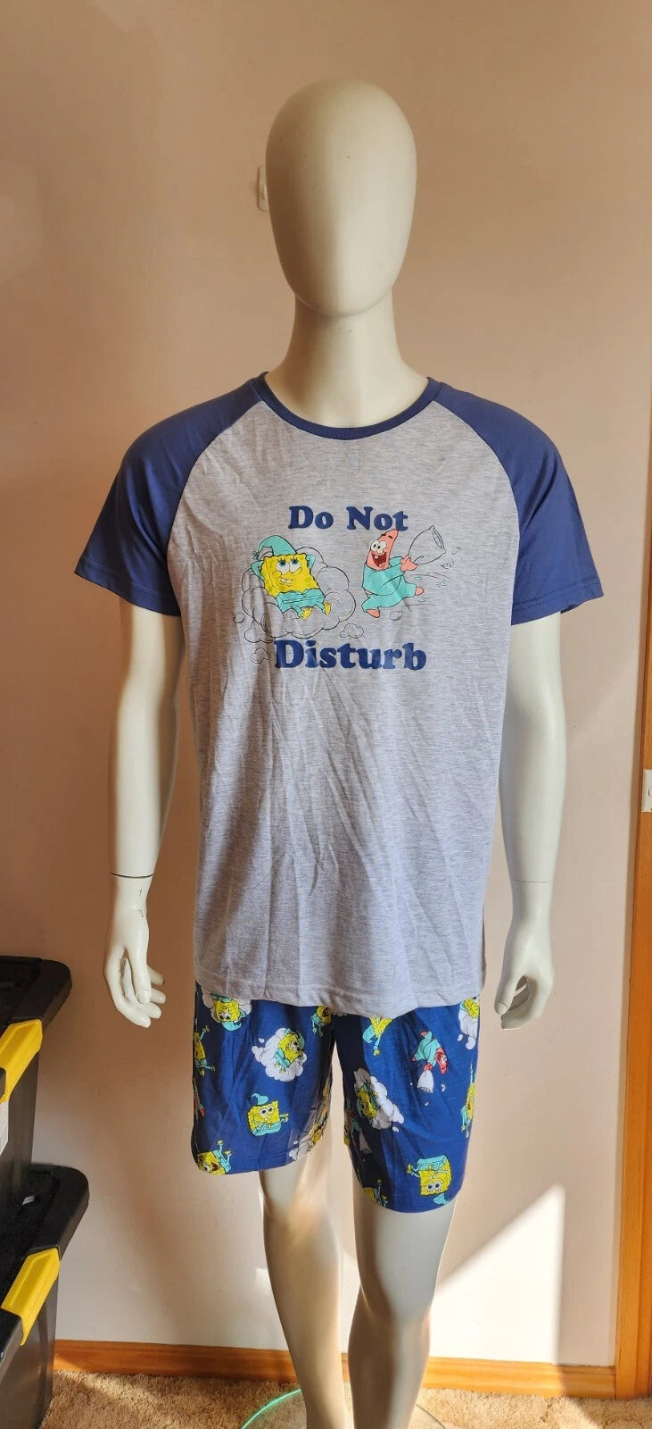 SpongeBob SquarePants Mens Do Not Disturb Printed 2 Piece Pyjama Set Size L New