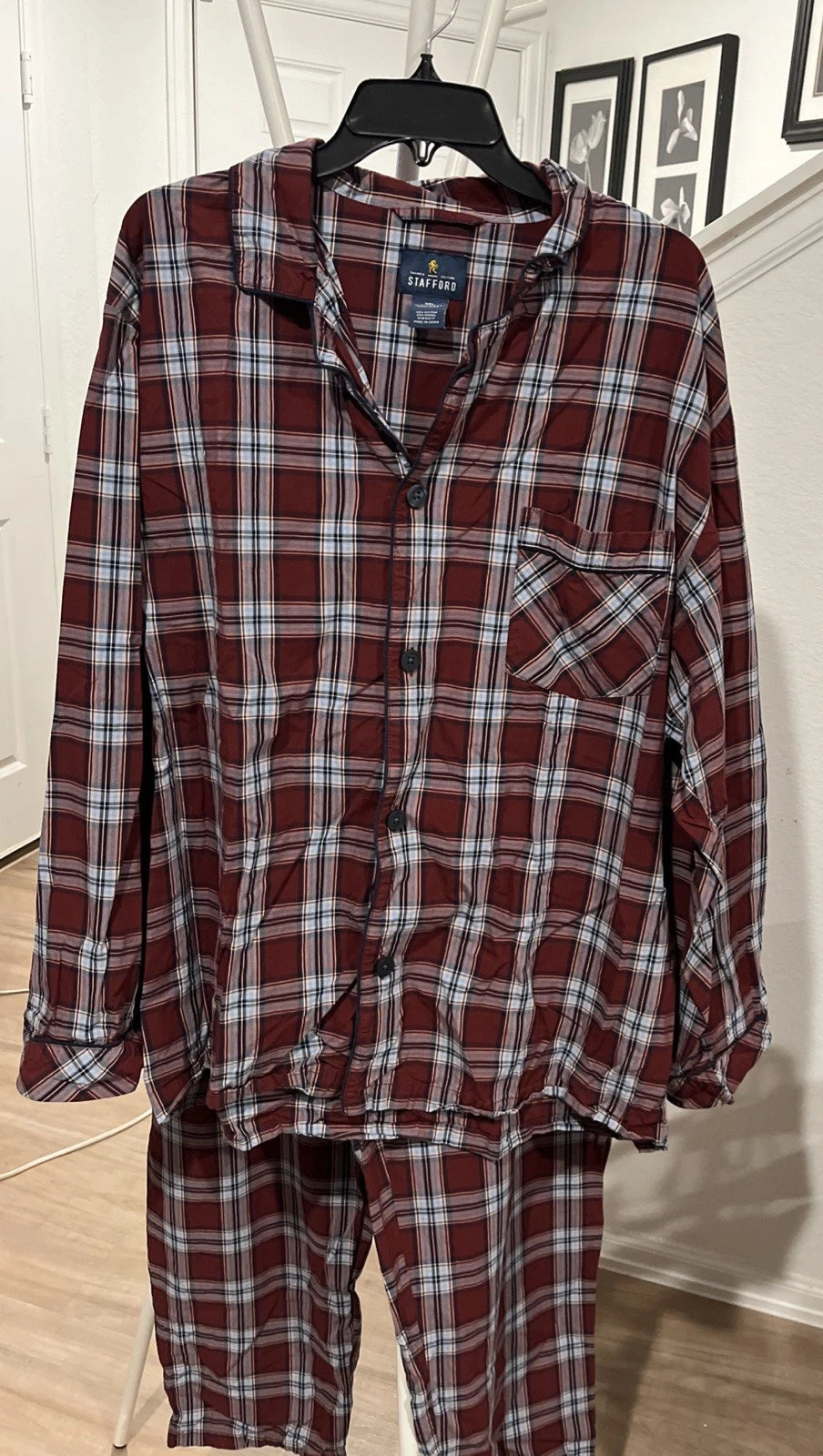 Stafford  Men’s  XXLarge Sleepwear, Burgundy Plaid Cotton Blend Pajama Set