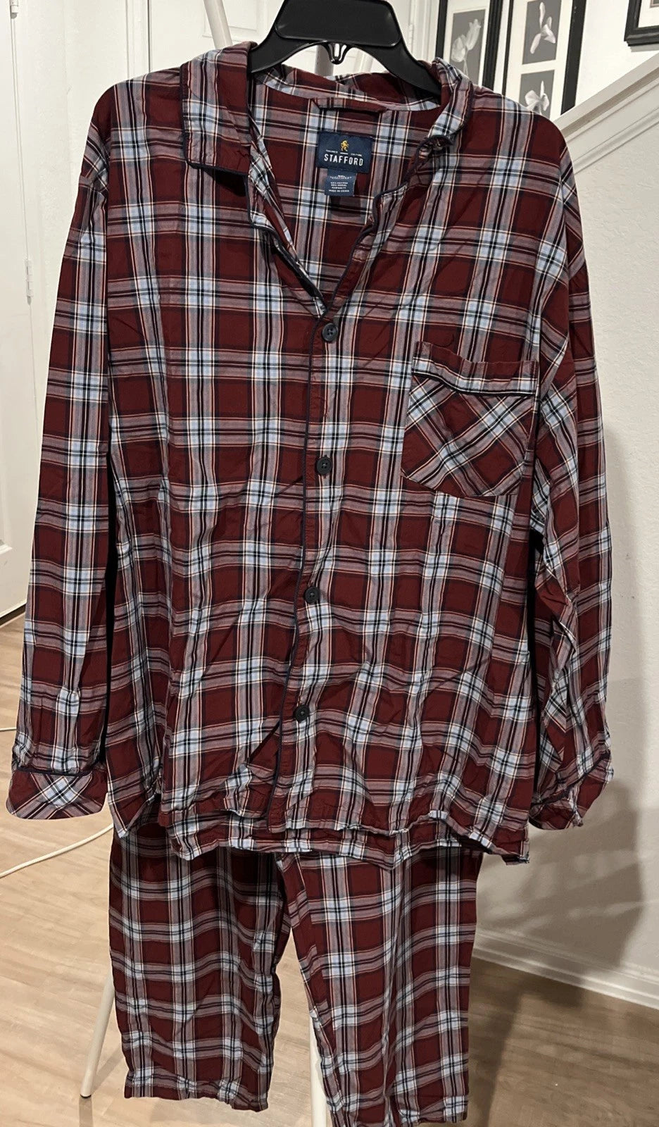 Stafford  Men’s  XXLarge Sleepwear, Burgundy Plaid Cotton Blend Pajama Set