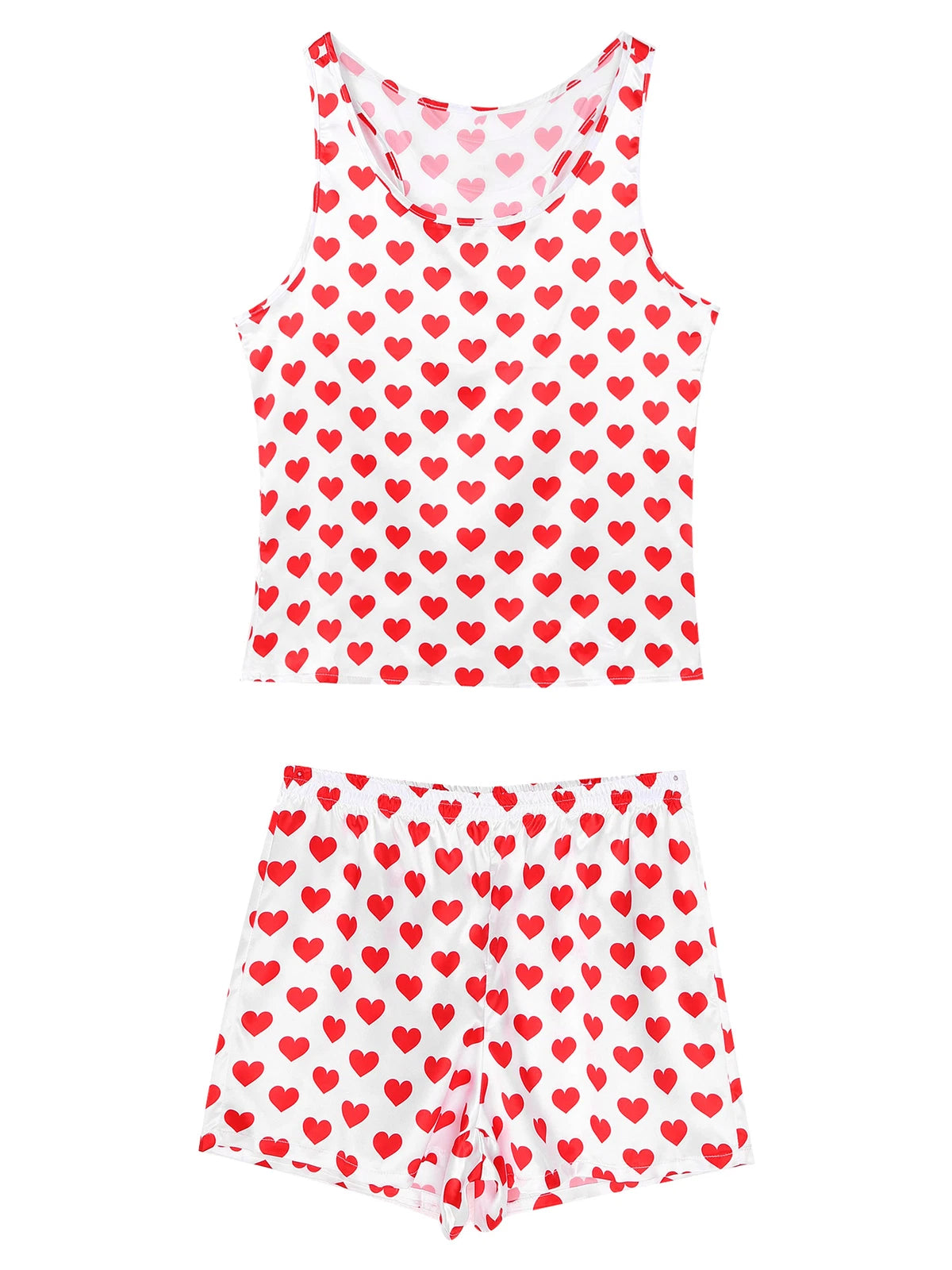 Mens Satin Pajamas Set Sleeveless Tank Top with Shorts Sleepwear Nightwear