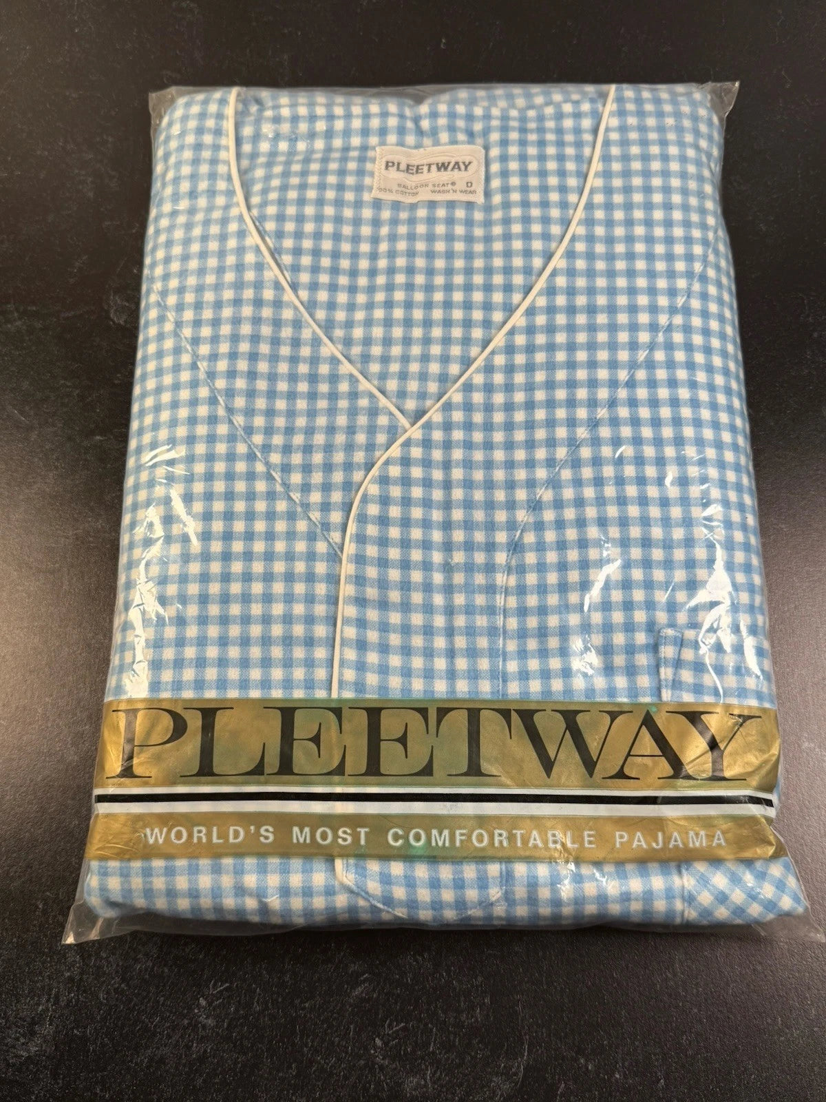 Vintage Pleetway Pajamas Men’s Size D Blue Gingham Check Cotton Deadstock NWT