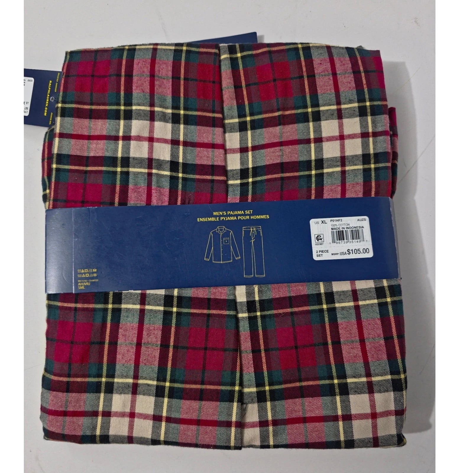 Polo Ralph Lauren 2Pc Pajama Set Mens XL Red Plaid Sleepwear Lounge PJs NWT