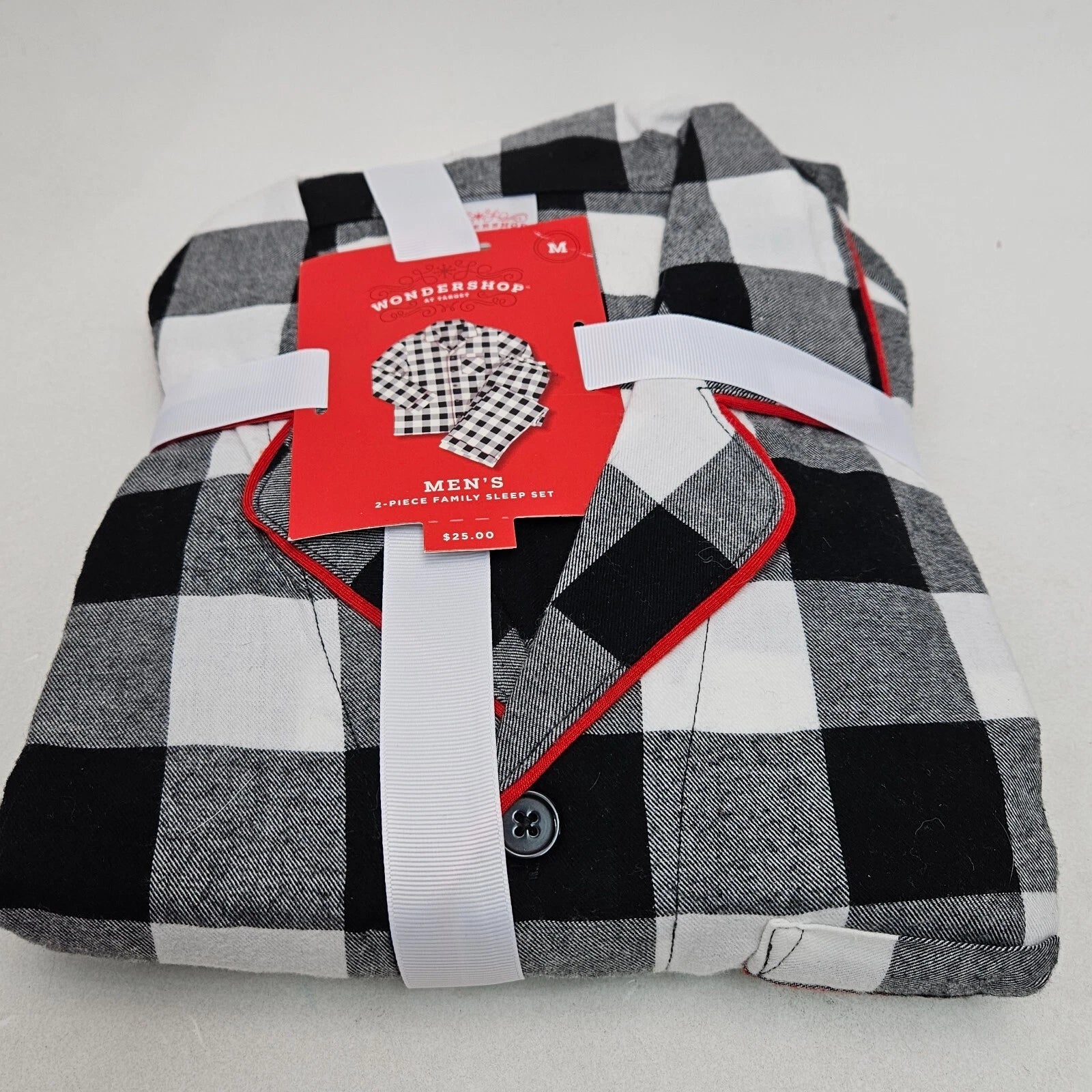 Target Wondershop Christmas Wht Buffalo Checker Pajama Set Men's Size Medium 2Pc