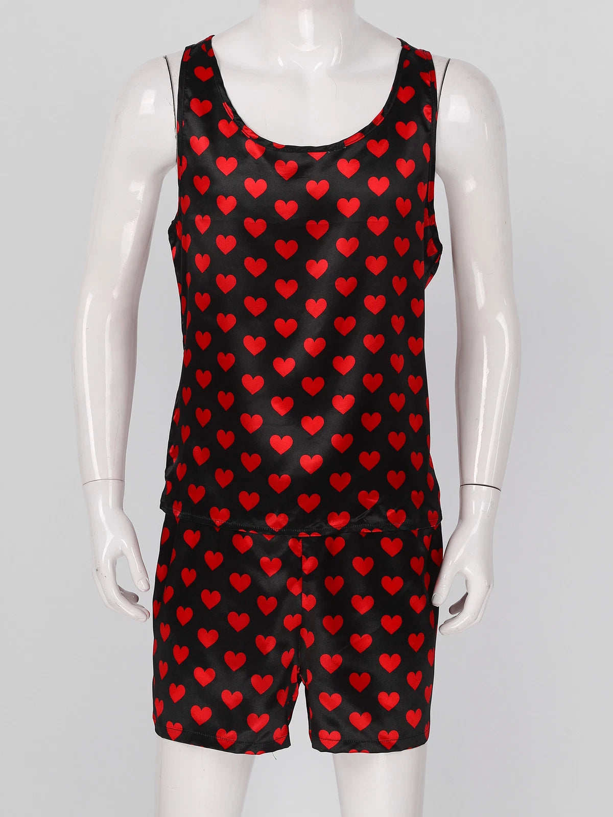 Mens Satin Pajamas Set Sleeveless Tank Top with Shorts Sleepwear Nightwear