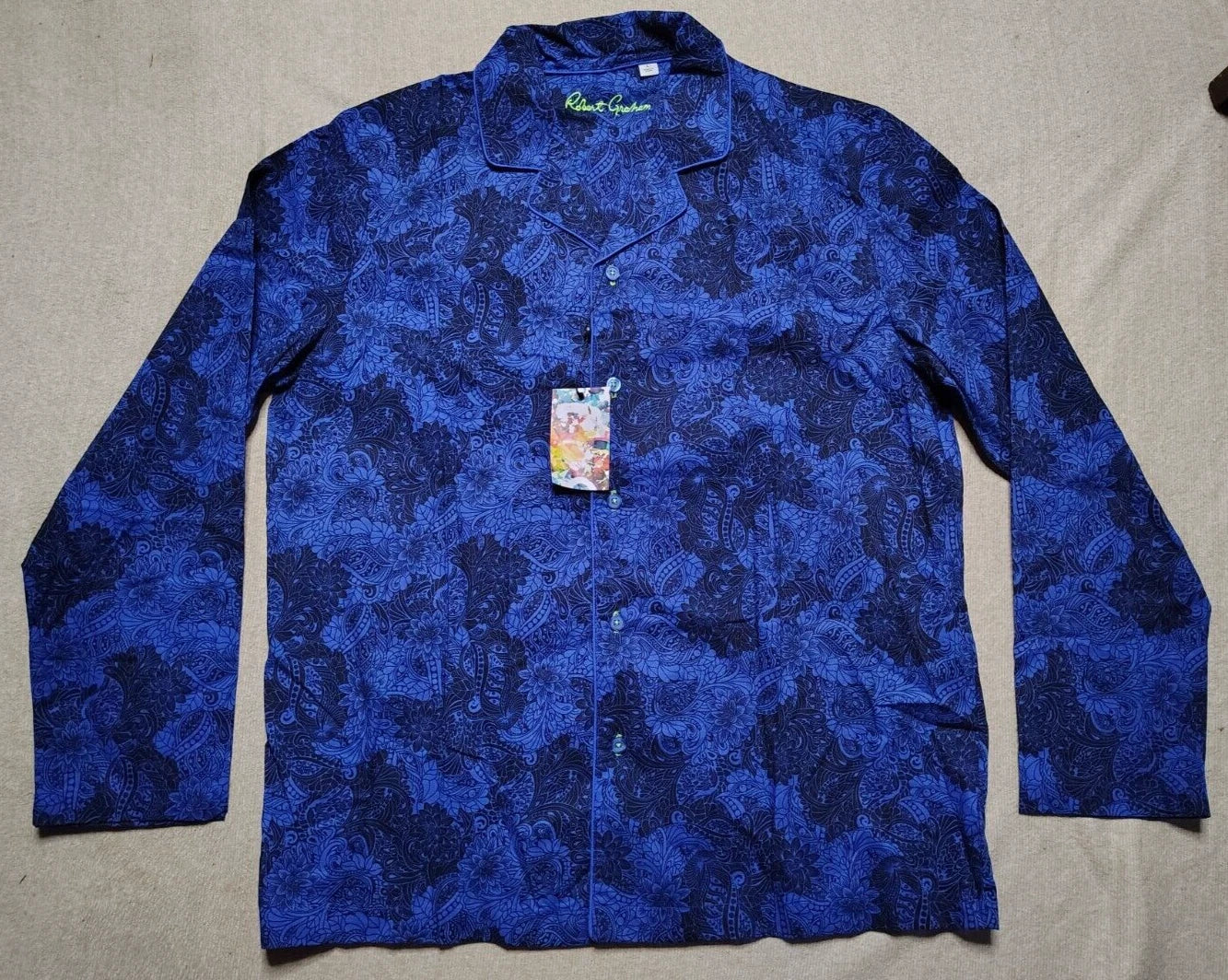 Robert Graham Men's Pajama 2-Piece Set Blue Black Floral Paisley Size Large NWT