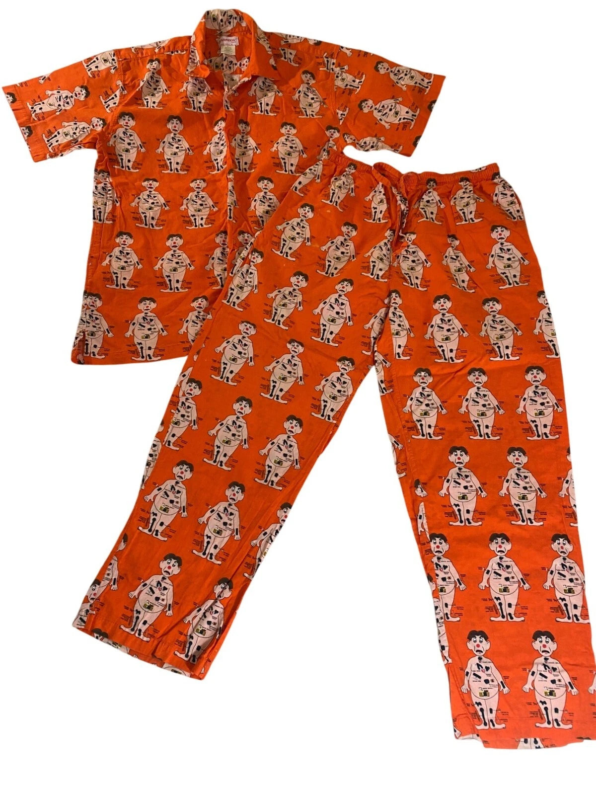 Vintage Hasbro Men's 2001 Orange Operation Pajama Set Y2K - Large