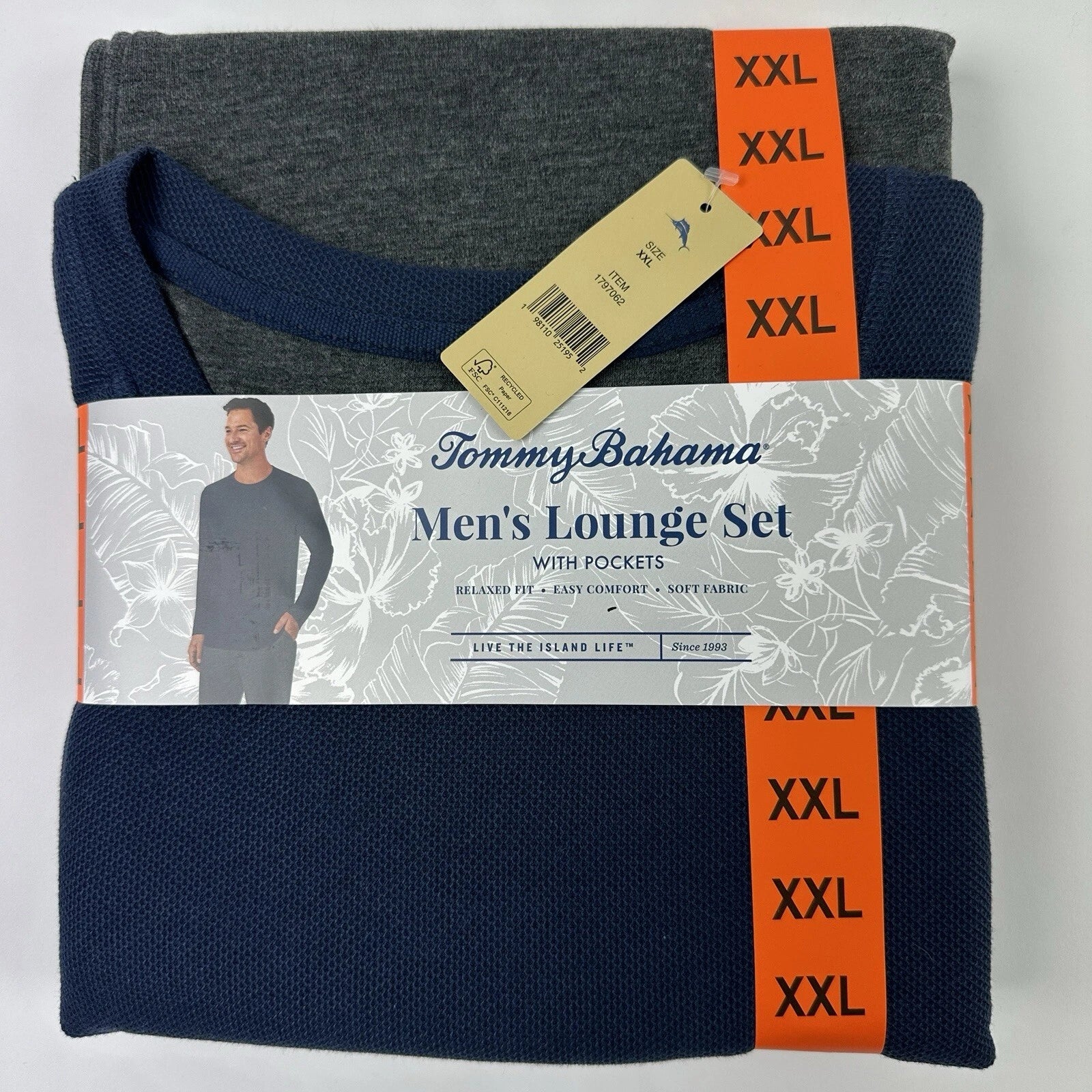 Tommy Bahama Pajamas Men's XXL Blue Grey Waffle Lounge Set Pants Shirt Thermal