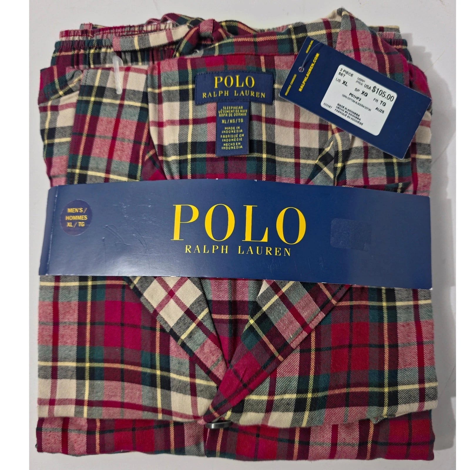Polo Ralph Lauren 2Pc Pajama Set Mens XL Red Plaid Sleepwear Lounge PJs NWT