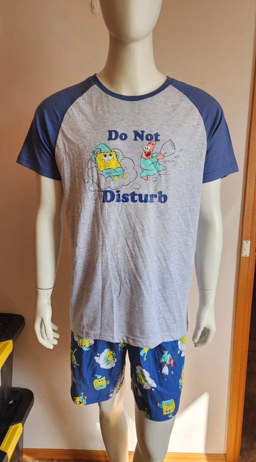 SpongeBob SquarePants Mens Do Not Disturb Printed 2 Piece Pyjama Set Size L New