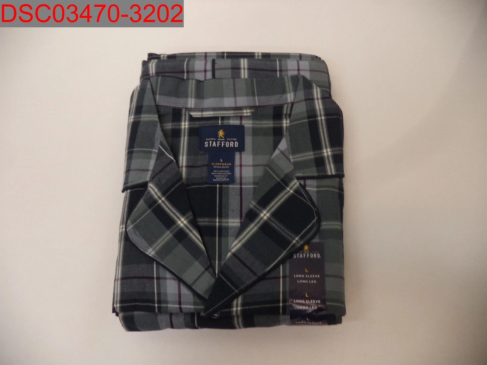 Stafford Men's Green Plaid Long Sleeve & Long Leg Pajama Set, Sz L 002120022818