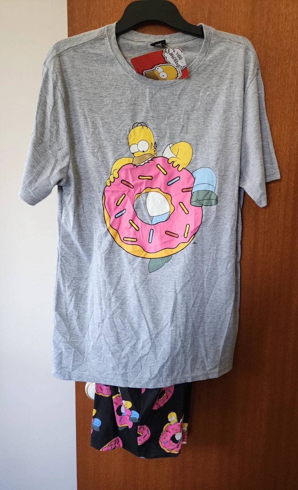 The Simpsons Mens Homer Donuts Grey Black Printed 2 Piece Pyjama Set Size XL New