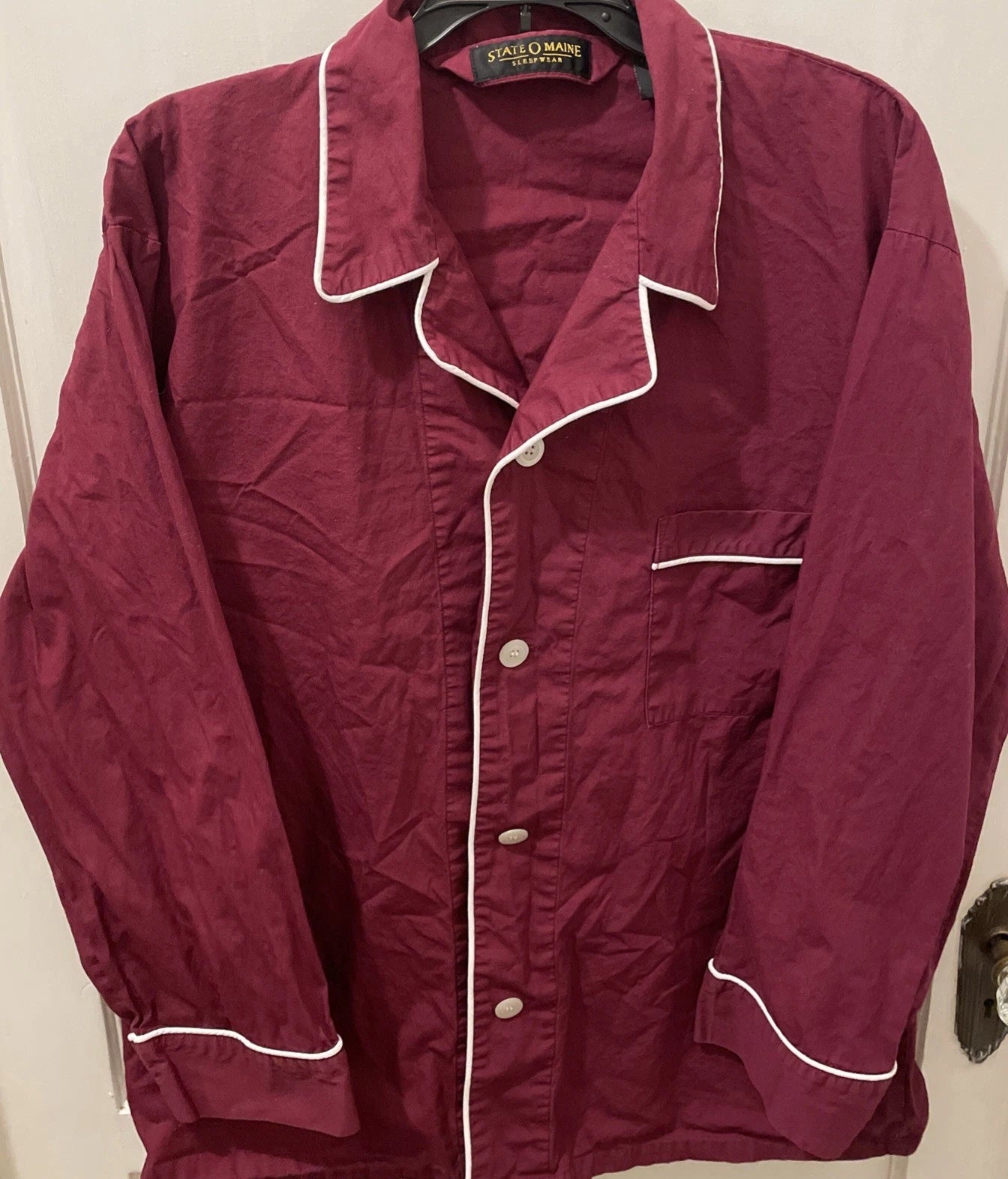 Vintage State O Maine Pajama Set Mens XLarge Burgundy W/White Trim 100% Cotton