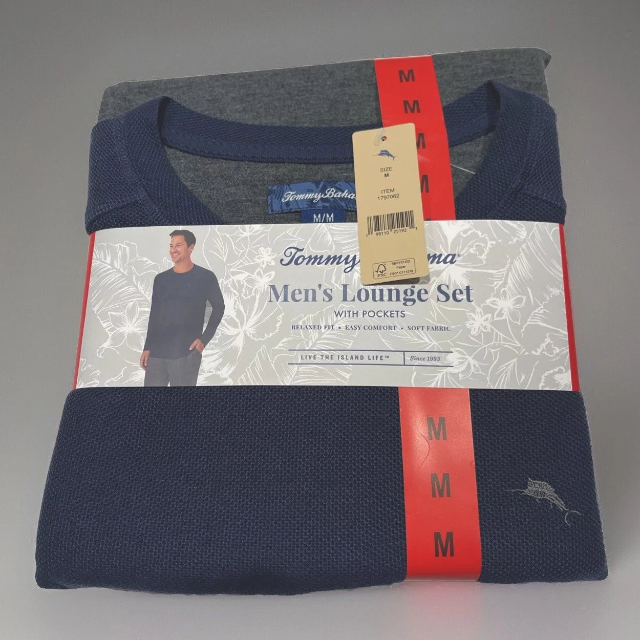 Tommy Bahama Pajamas Blue & Grey Men’s lounge Set Pants Shirt Thermal-Sz.Medium