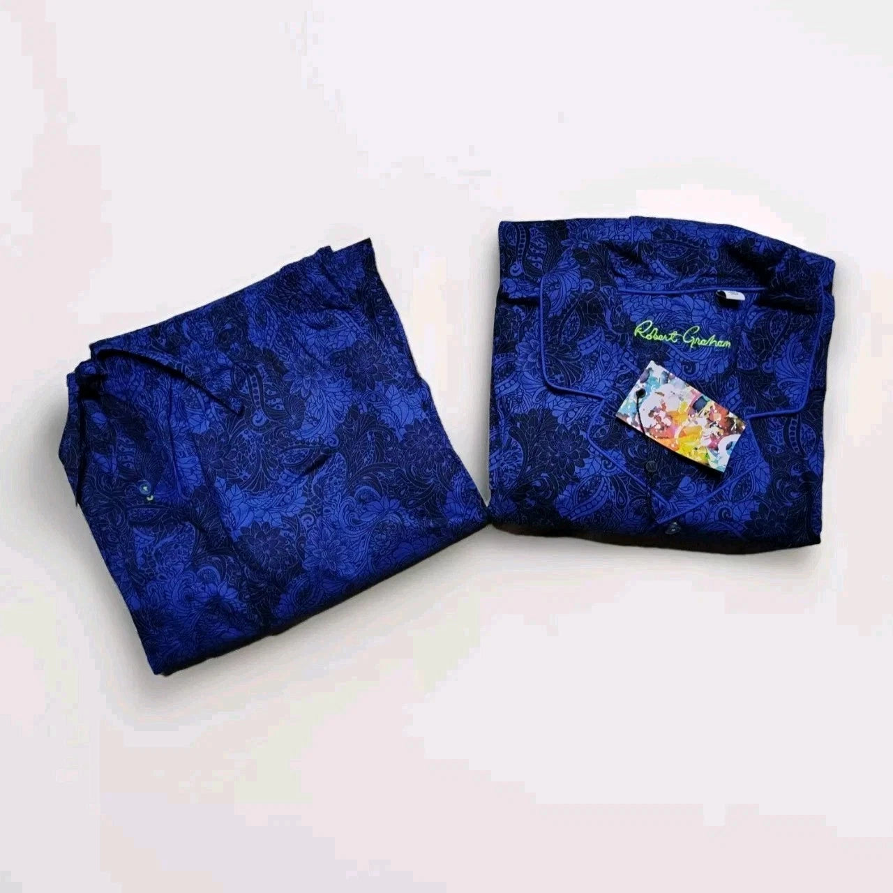 Robert Graham Men's Pajama 2-Piece Set Blue Black Floral Paisley Size Large NWT