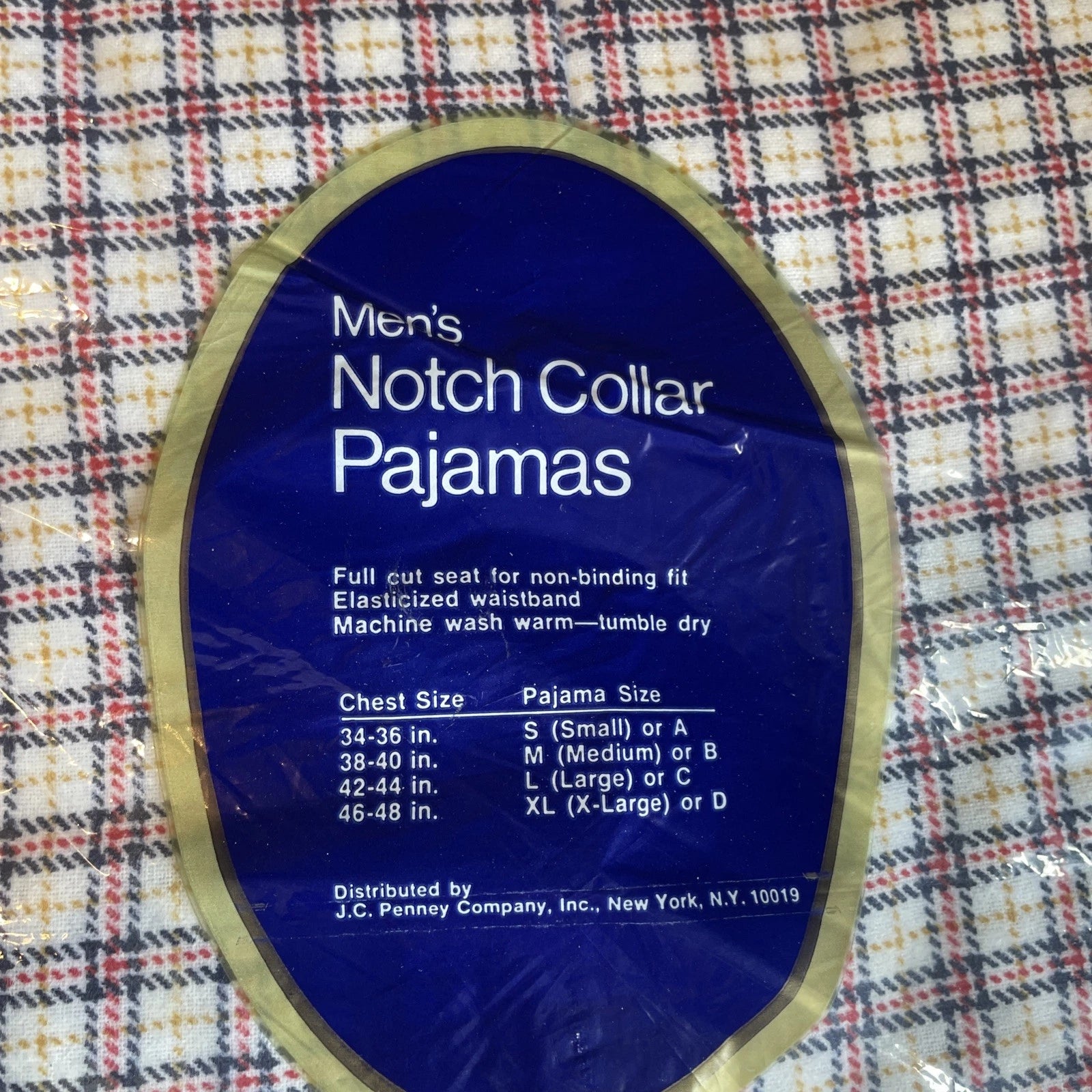 Vintage JCPenney Notch Collar Pajama Set Men's Size XL Plaid Flannel NOS