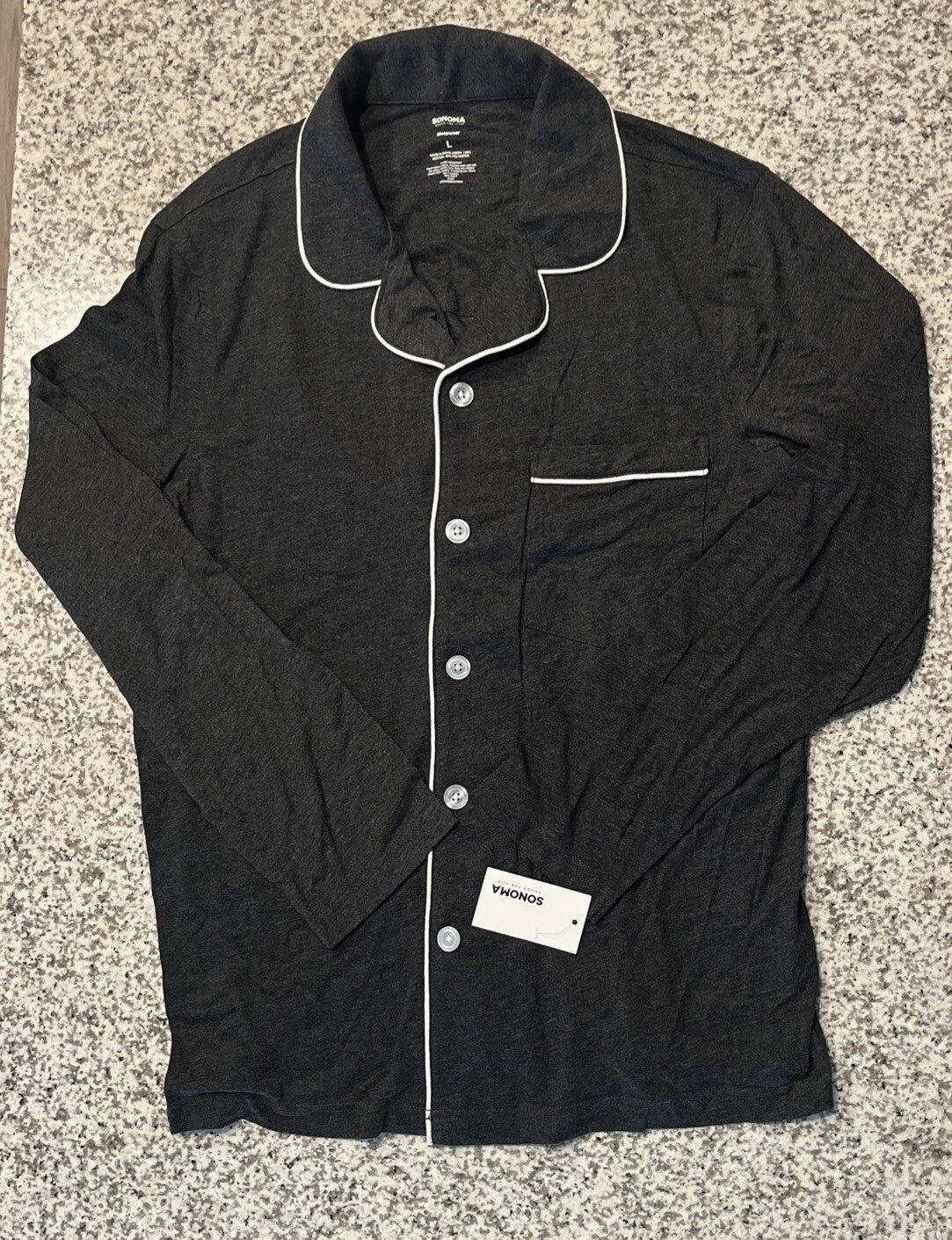 Sonoma Sleepwear 2 Piece Men Size L Dark Gray, Long Sleeve, Pockets,buttons.