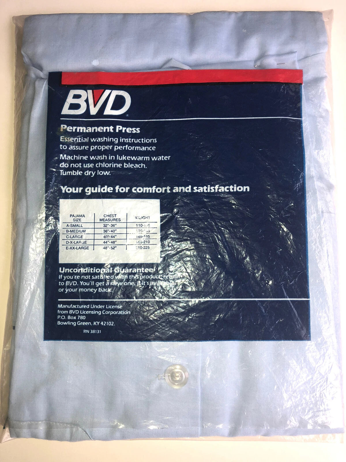 Vintage BVD Men's Pajama Set. NEW, Size C (Large) Adjustable Waist, Open Package