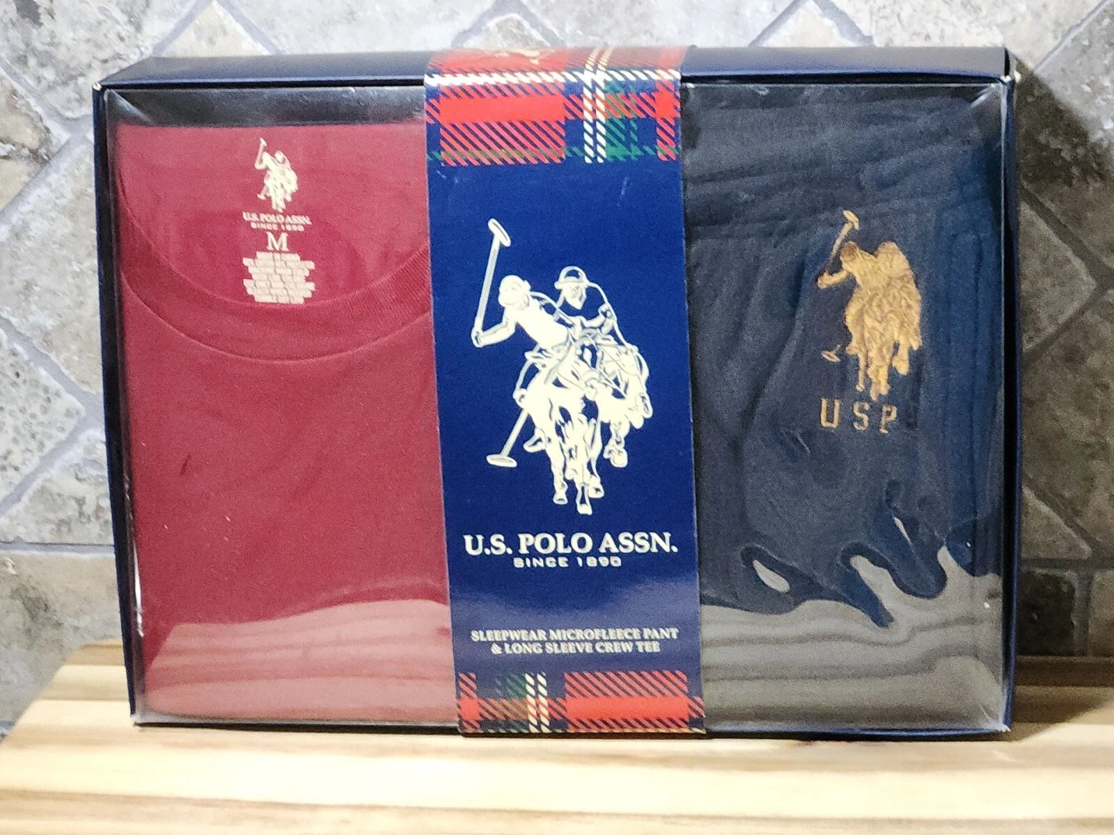U.S. Polo Assn Sleepwear knit pant & long sleeve crew Tee Med Brand Pajamas NIB